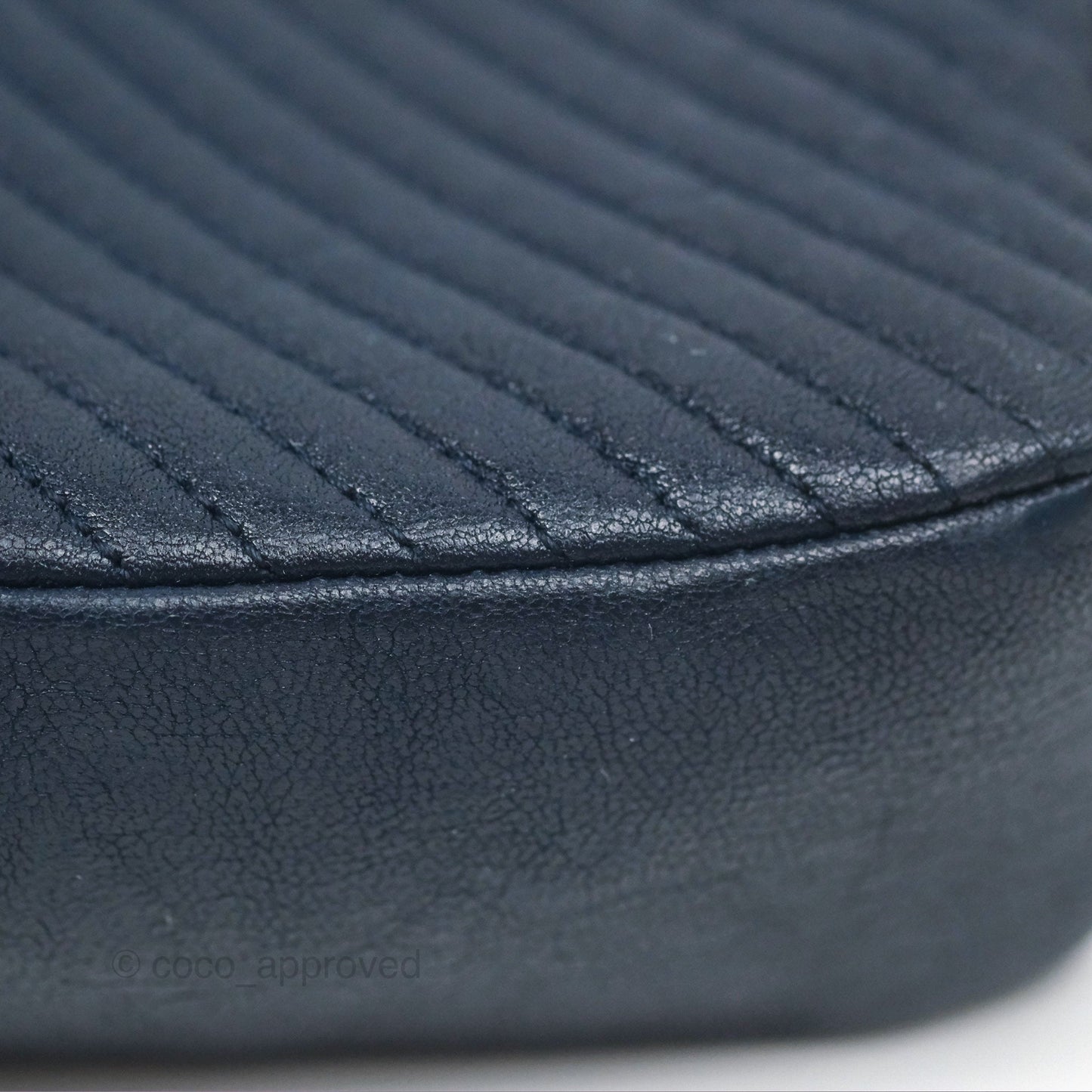 Chanel Small Chevron Surpique Flap Navy Calfskin Aged Gold Hardware