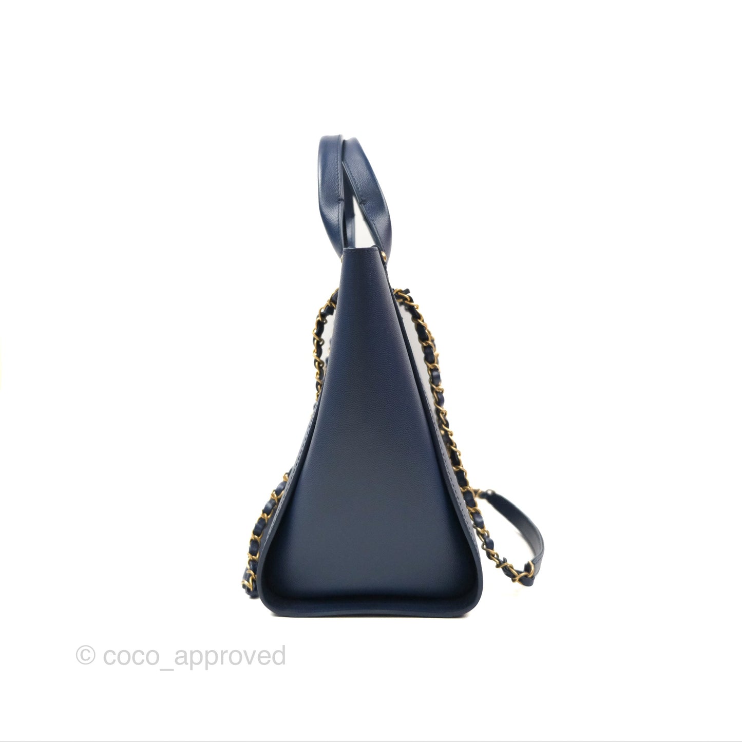 Chanel Small Studded Deauville Tote Navy Caviar Aged Gold Hardware