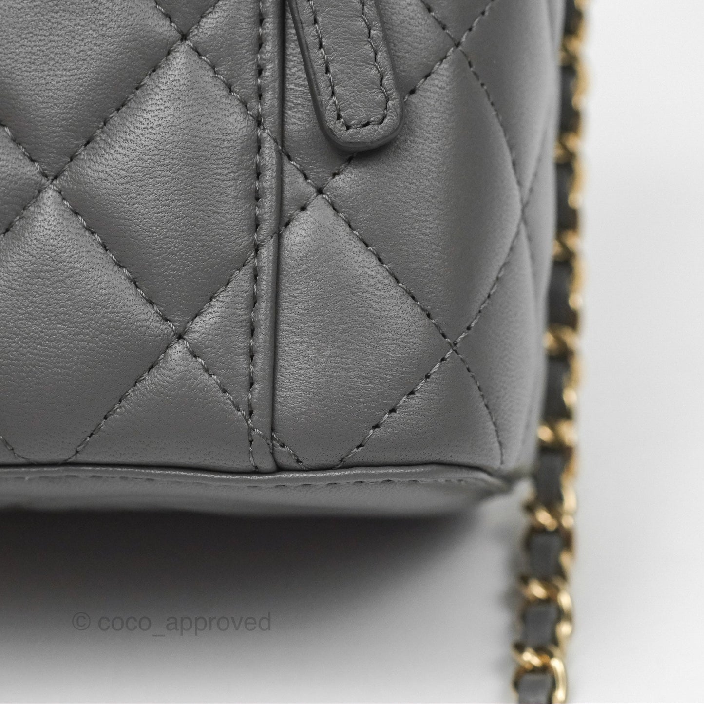 Chanel Mini Top Handle Vanity With Chain Grey Lambskin Gold Hardware