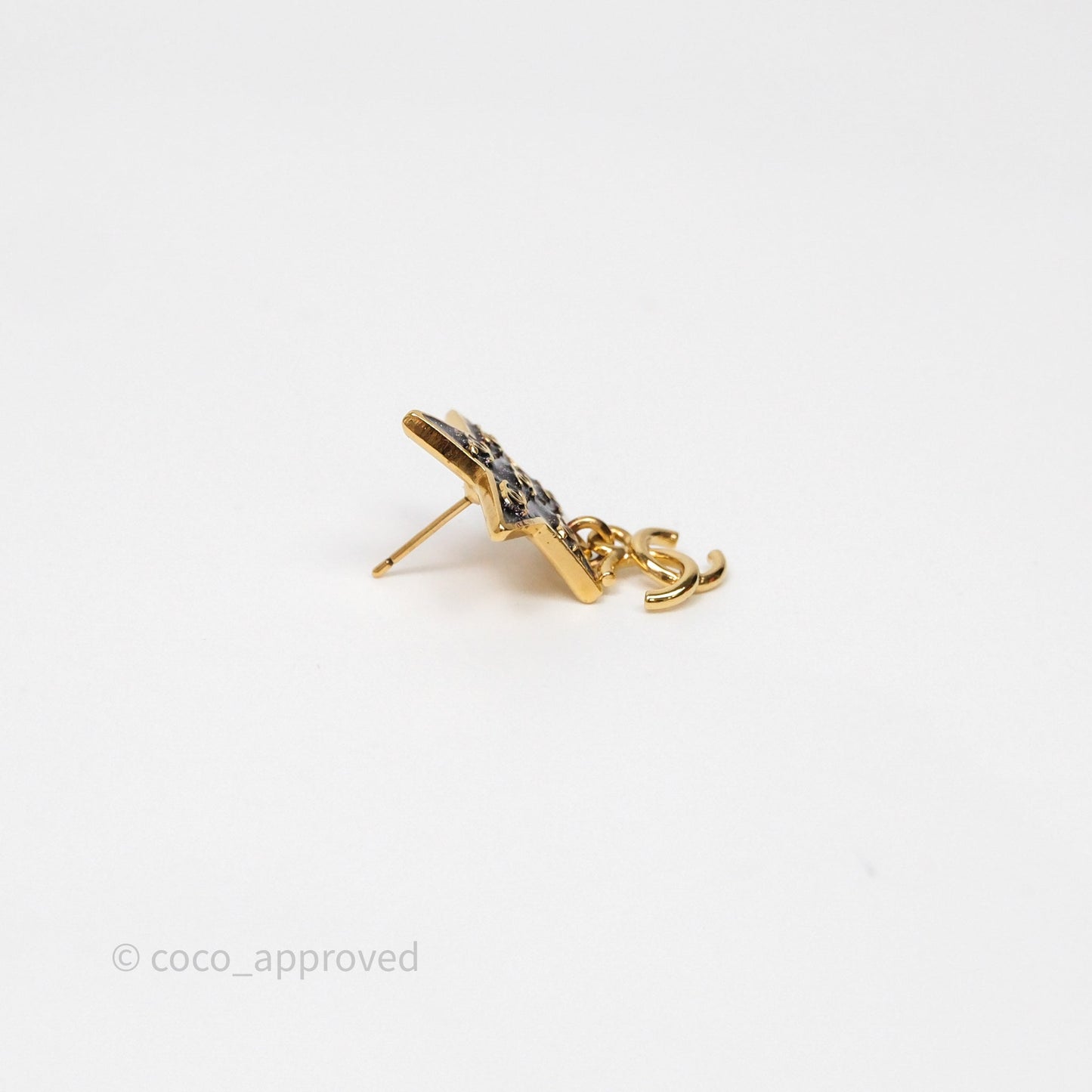 Chanel Star Drop CC Earrings Gold Tone 24C