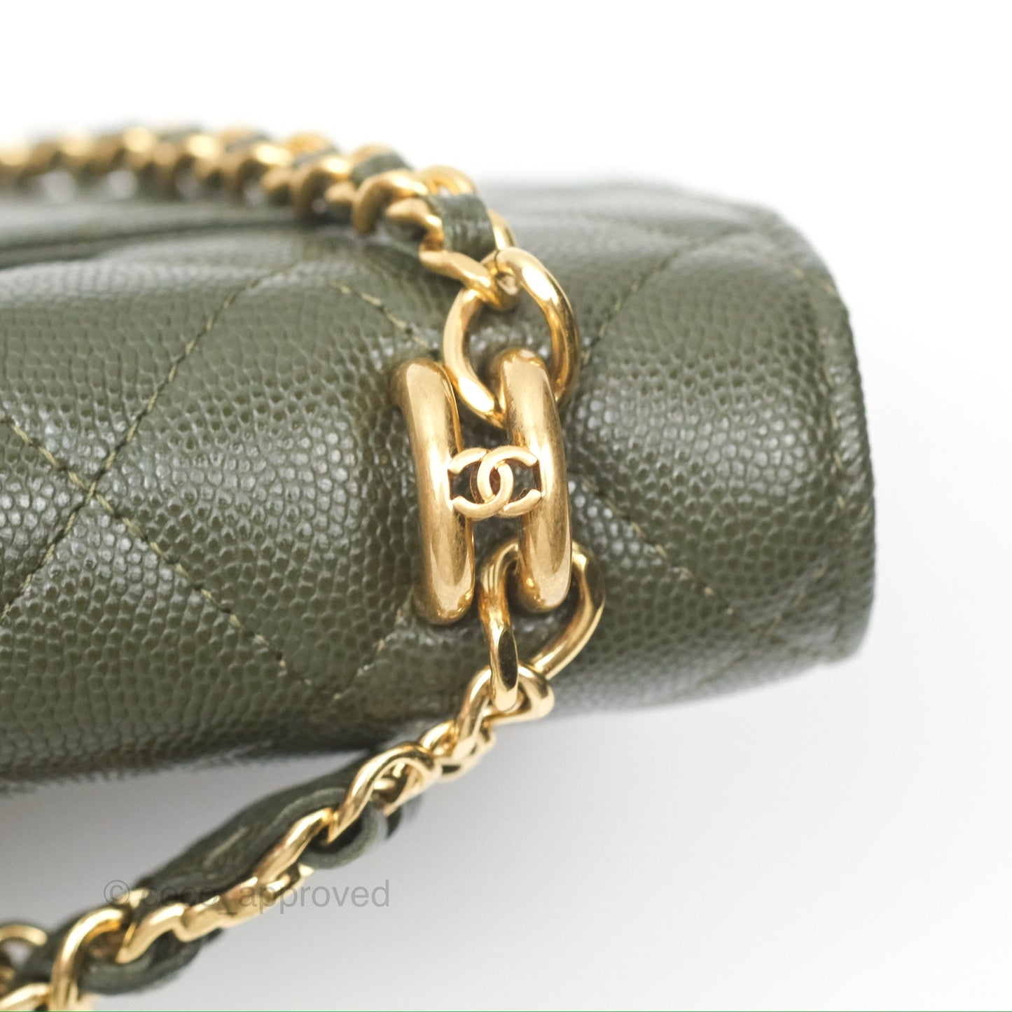 Chanel Coco First Wallet On Chain WOC Dark Olive Green Caviar Gold Hardware 22K