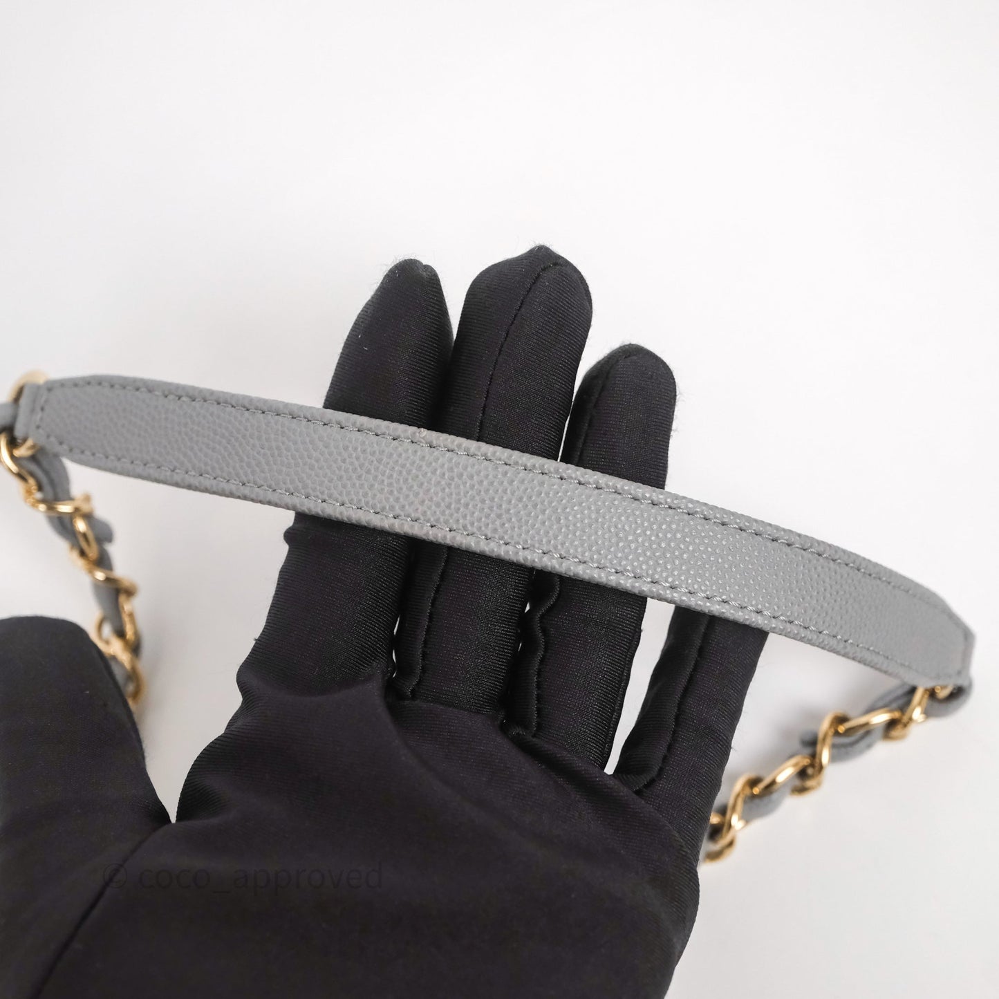 Chanel Medium CC Filigree Vanity Case Quilted Grey Caviar Gold Hardware