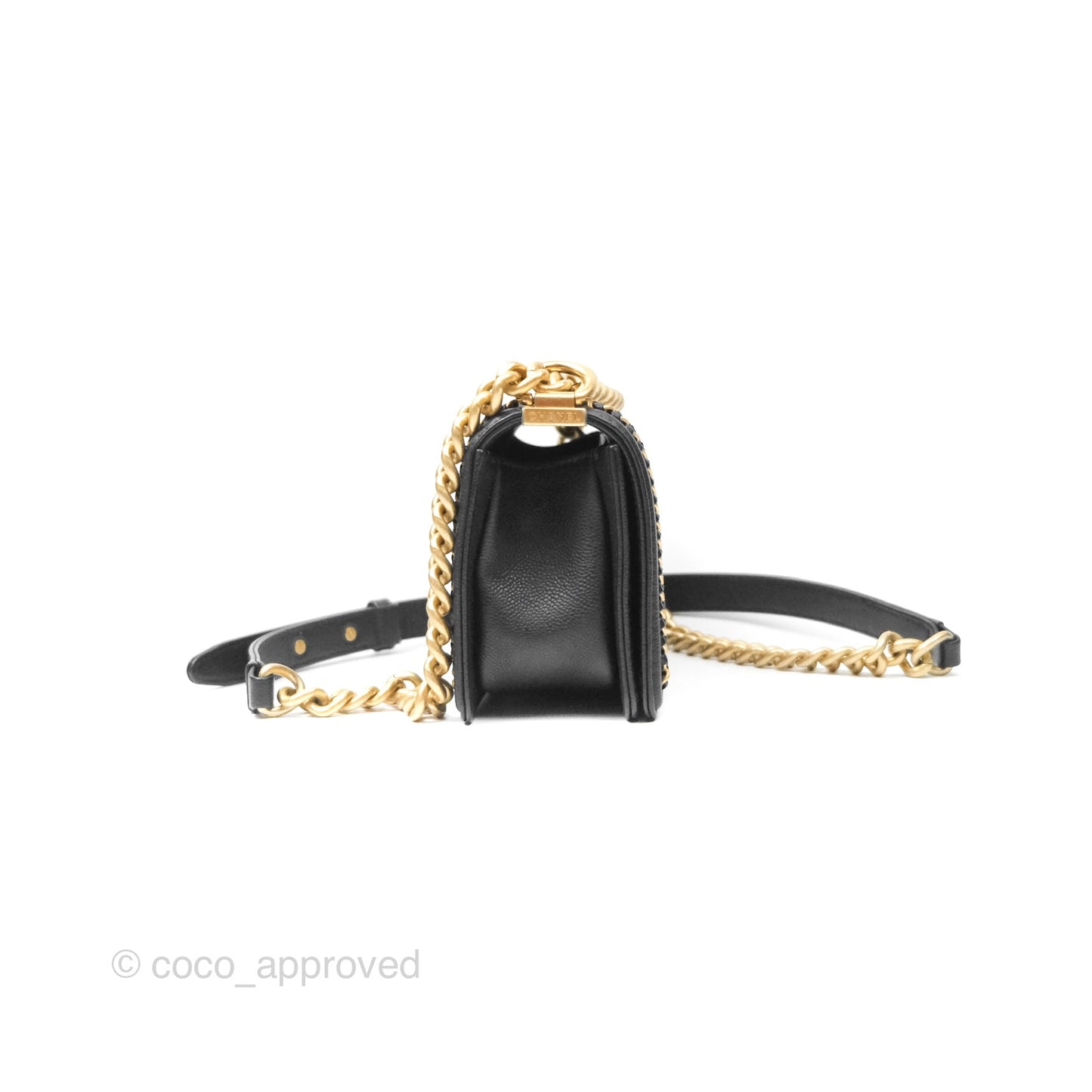 Chanel Small Chain Around Boy Quilted Black Caviar Aged Gold Hardware