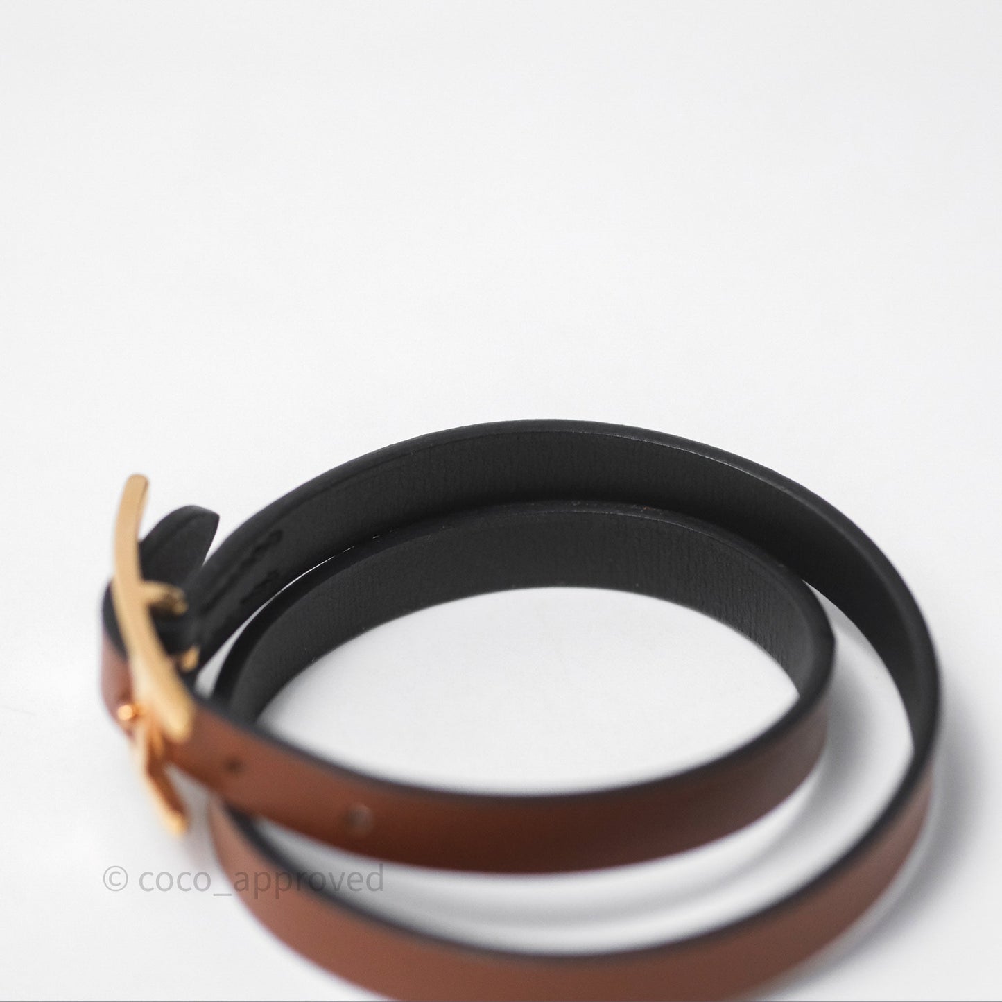 Hermès Behapi Double Tour Bracelet in Fauve 34 / Noir 89 Calfskin Gold Hardware