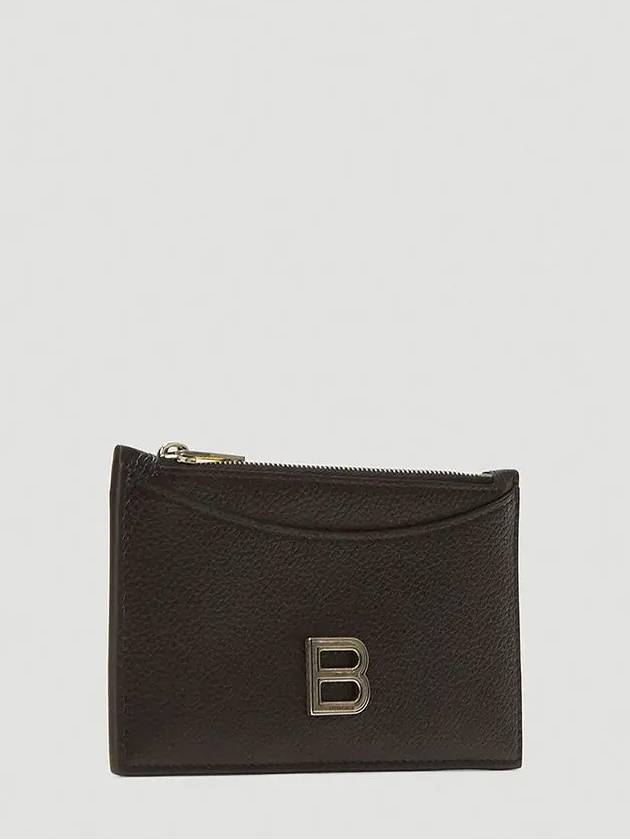 Luxury Balenciaga Hourglass Zipper Leather Card Wallet Black Silver