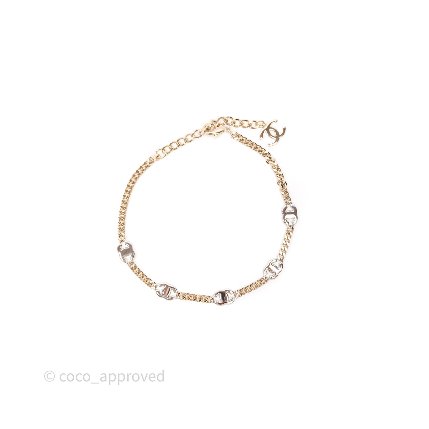 Chanel Silver CC Crystal Chain Choker Gold Tone 24V