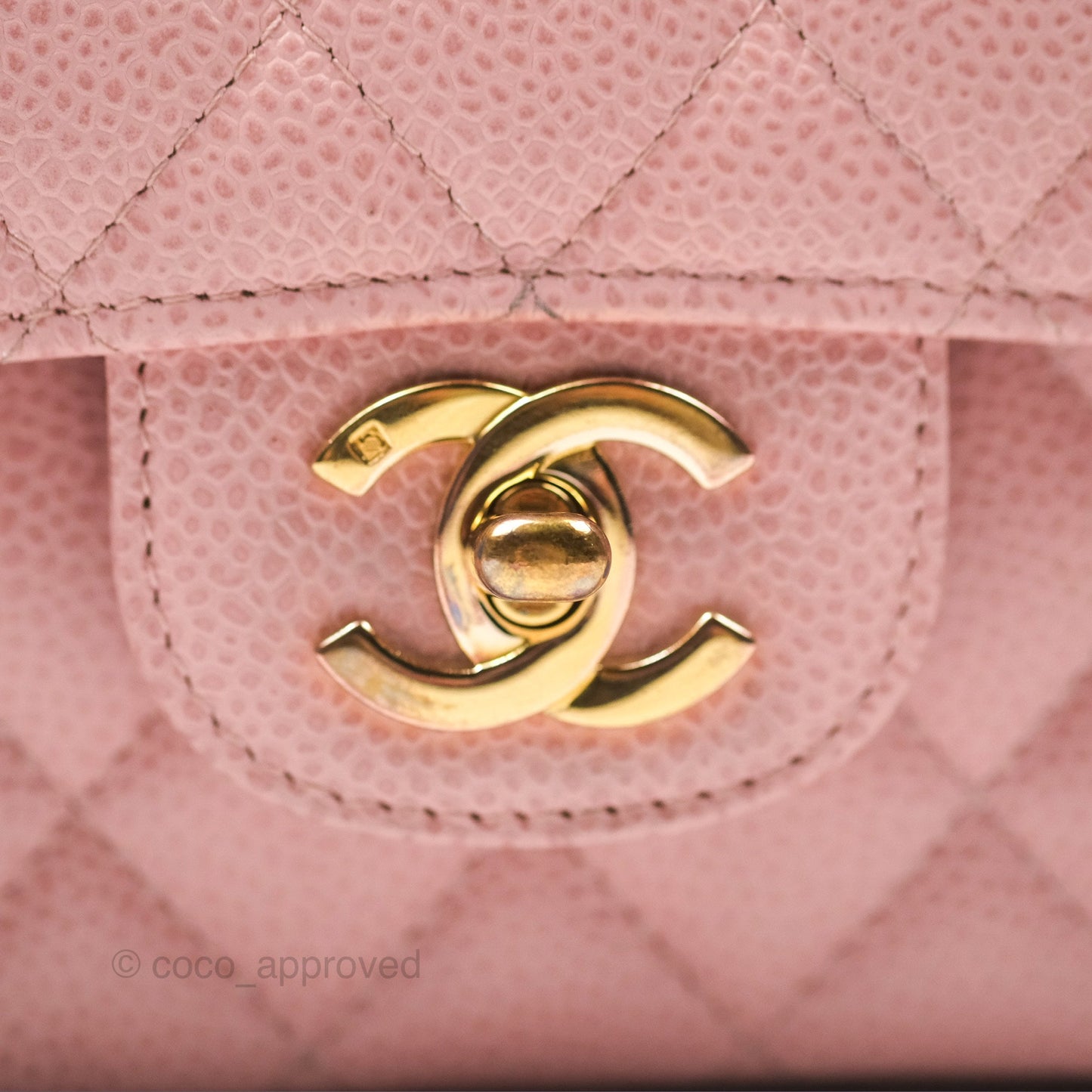 Chanel Vintage Classic M/L Medium Flap Quilted Sakura Pink Caviar 24K Gold Hardware