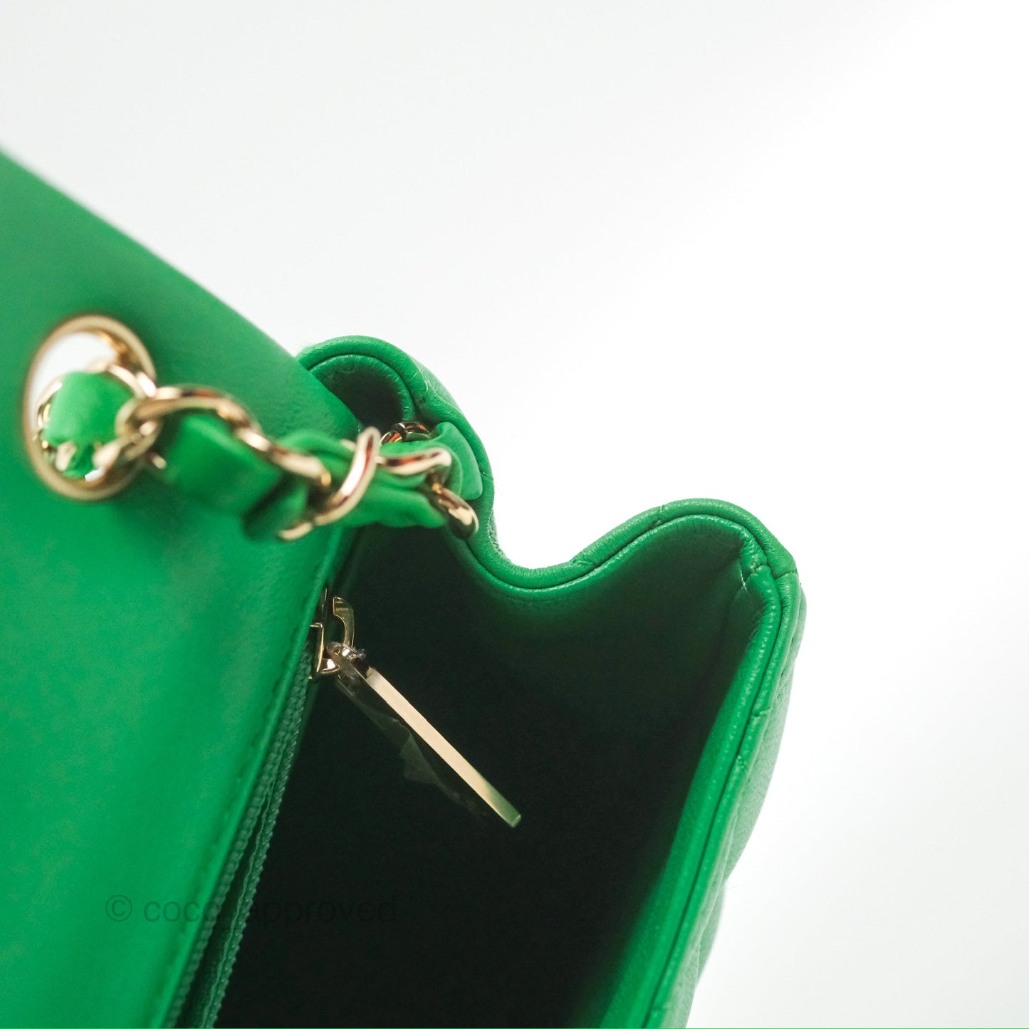 Chanel Quilted Mini Square Green Lambskin Gold Hardware