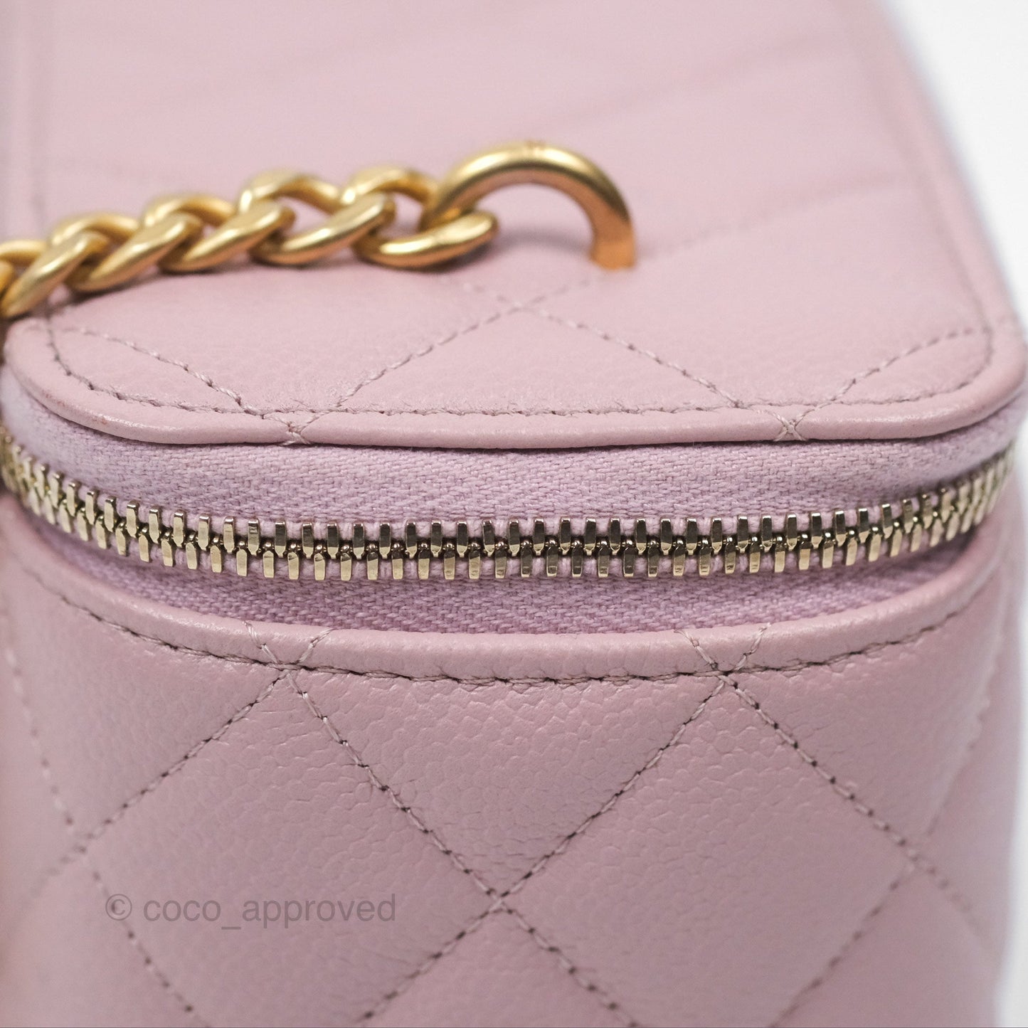Chanel Vanity with Heart Adjustable Chain Dusty Pink Caviar Aged Gold Hardware