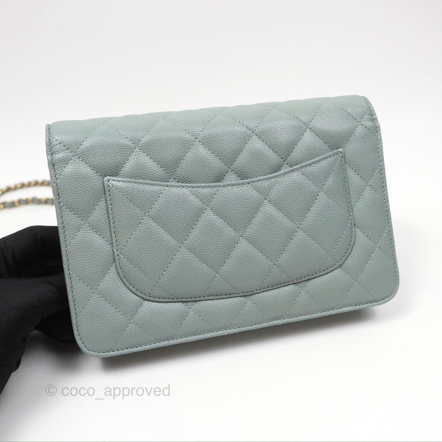 Chanel Quilted Classic Wallet on Chain WOC Green Caviar Silver Hardware