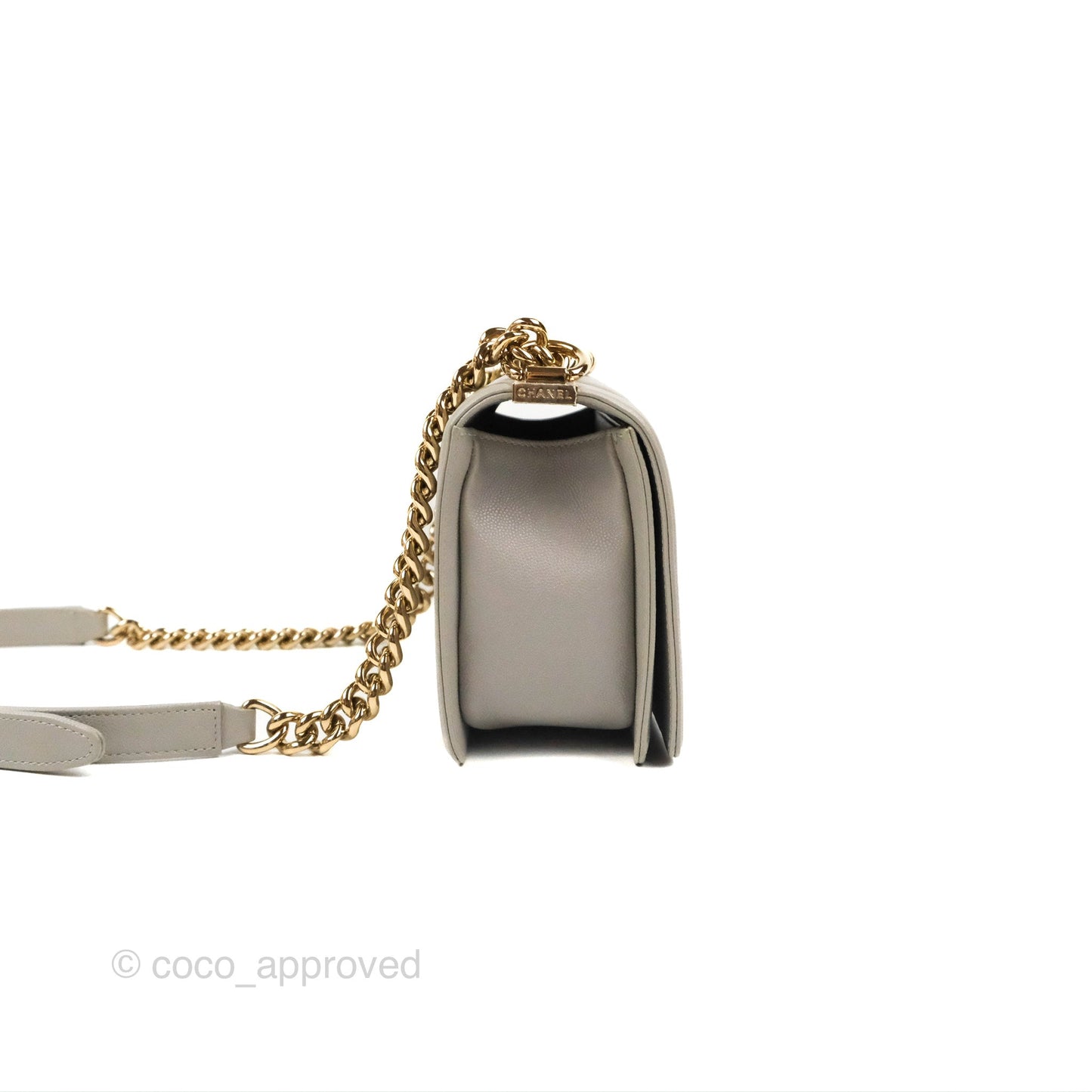 Chanel Medium Boy Chevron Grey Caviar Gold Hardware
