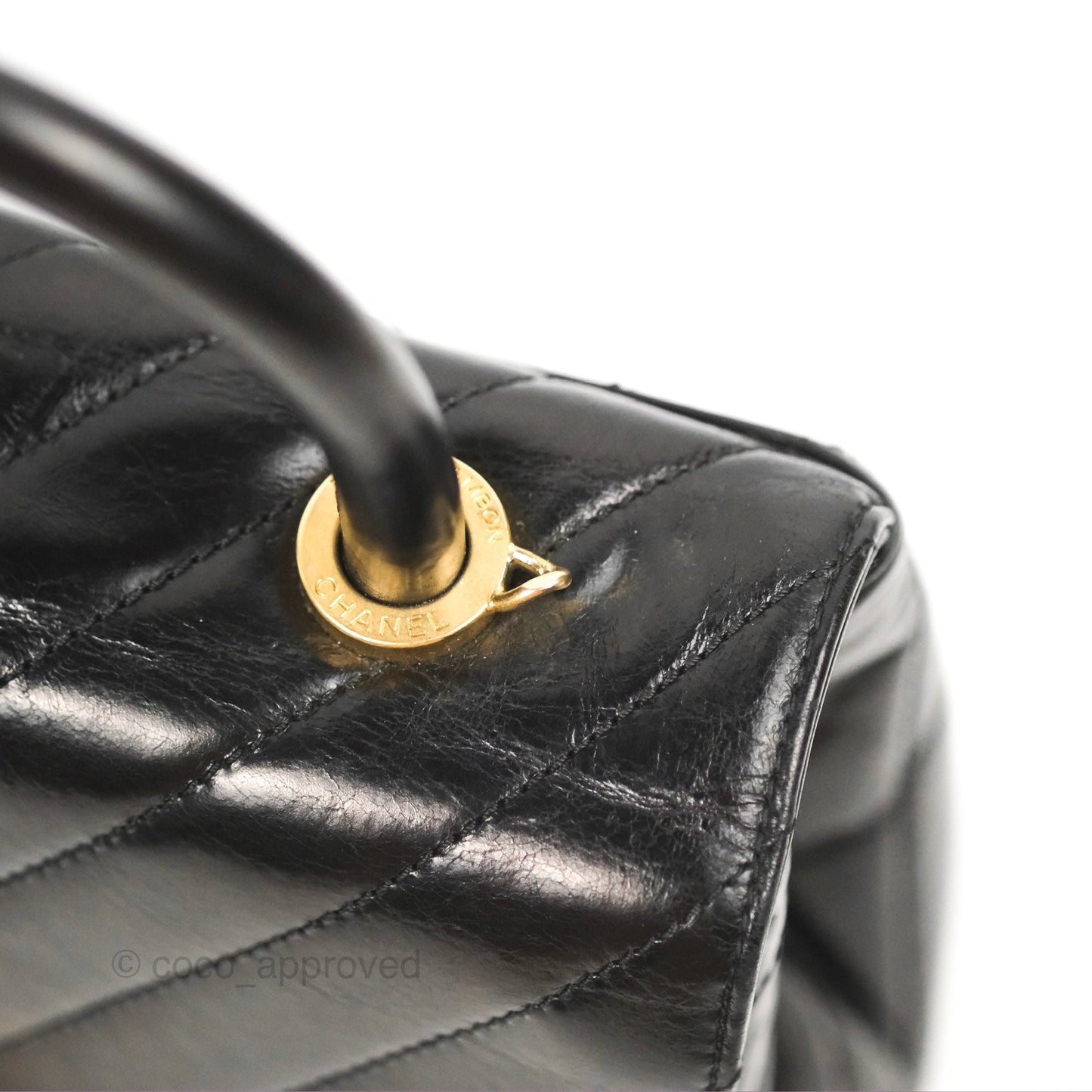Chanel Chevron Small Coco Handle Black Shiny Aged Calfskin Aged Gold Hardware’s