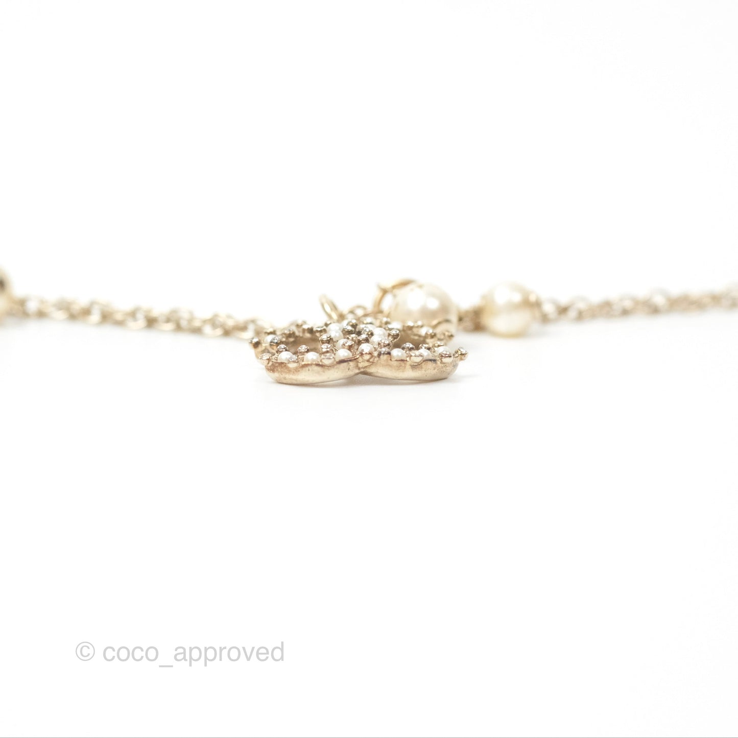 Chanel CC Crystal Pearl Chain Bracelet Gold Tone 19C