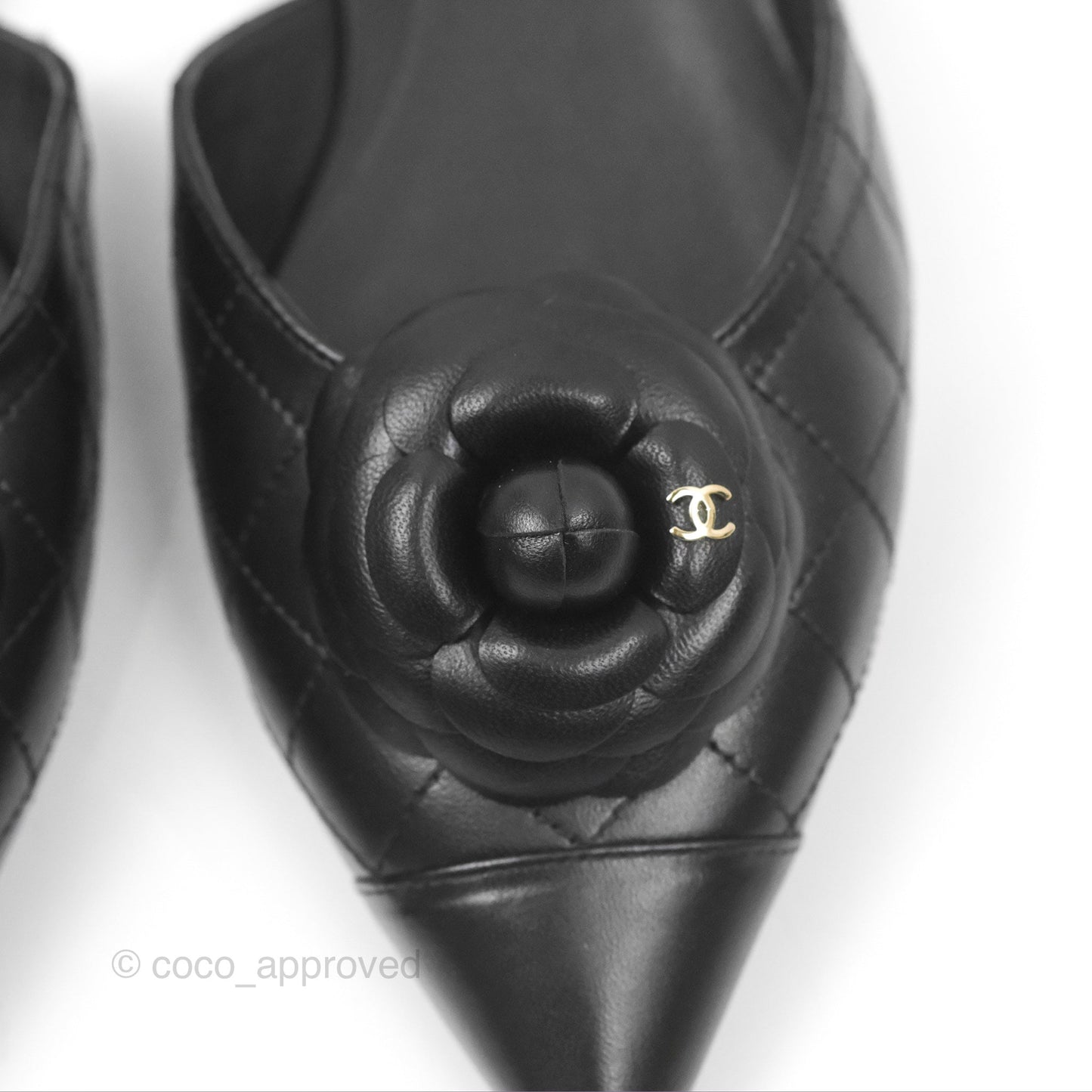 Chanel Camellia Slingback Flat Sandals Pointed Black Size 39