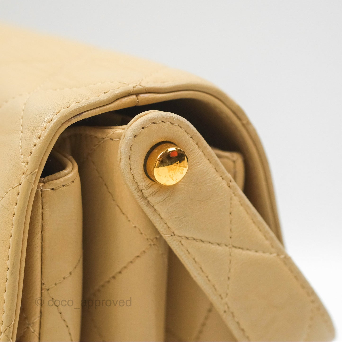 Chanel Vintage Double Sided Flap Bag Quilted Beige Lambskin Gold Hardware