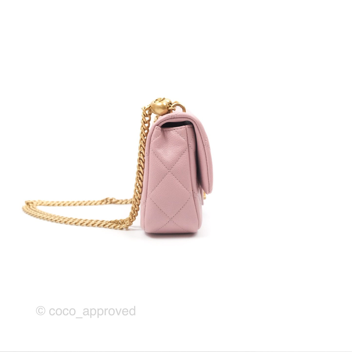 Chanel Mini Flap Bag Heart Adjustable Chain Dusty Pink Caviar Aged Gold Hardware