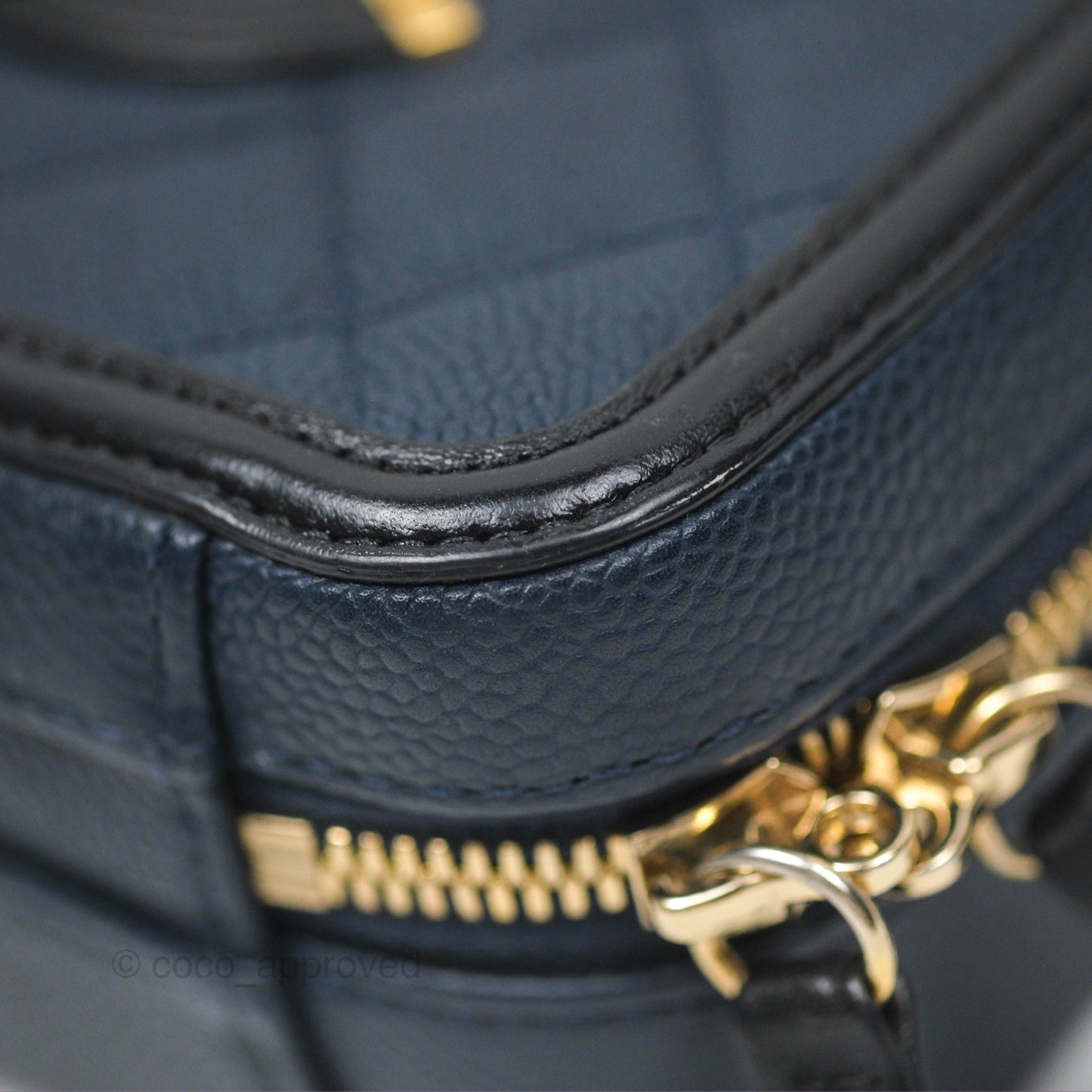 Chanel Quilted Small CC Filigree Vanity Case Navy Black Caviar Gold Hardware