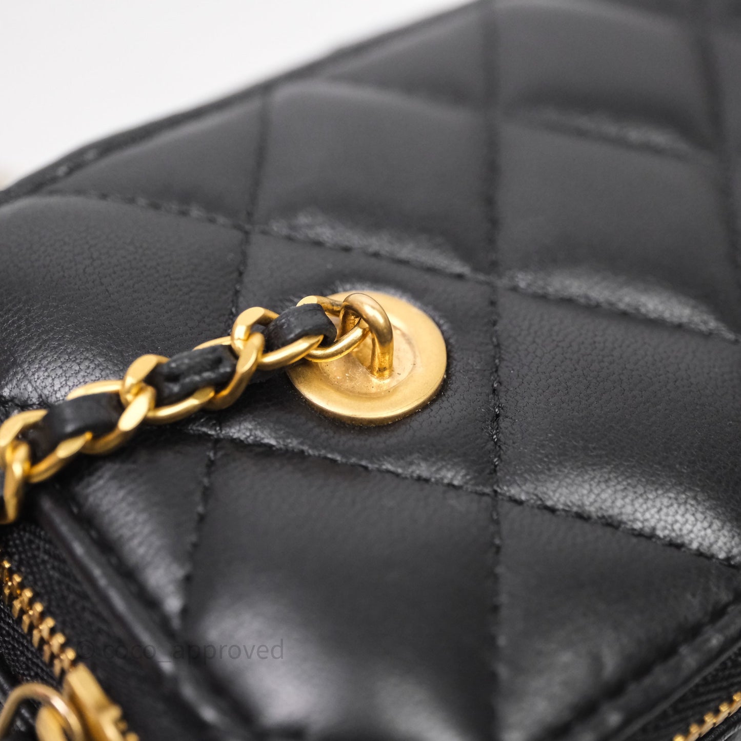 Chanel Vanity With COCO Heart Chain Black Lambskin Aged Gold Hardware