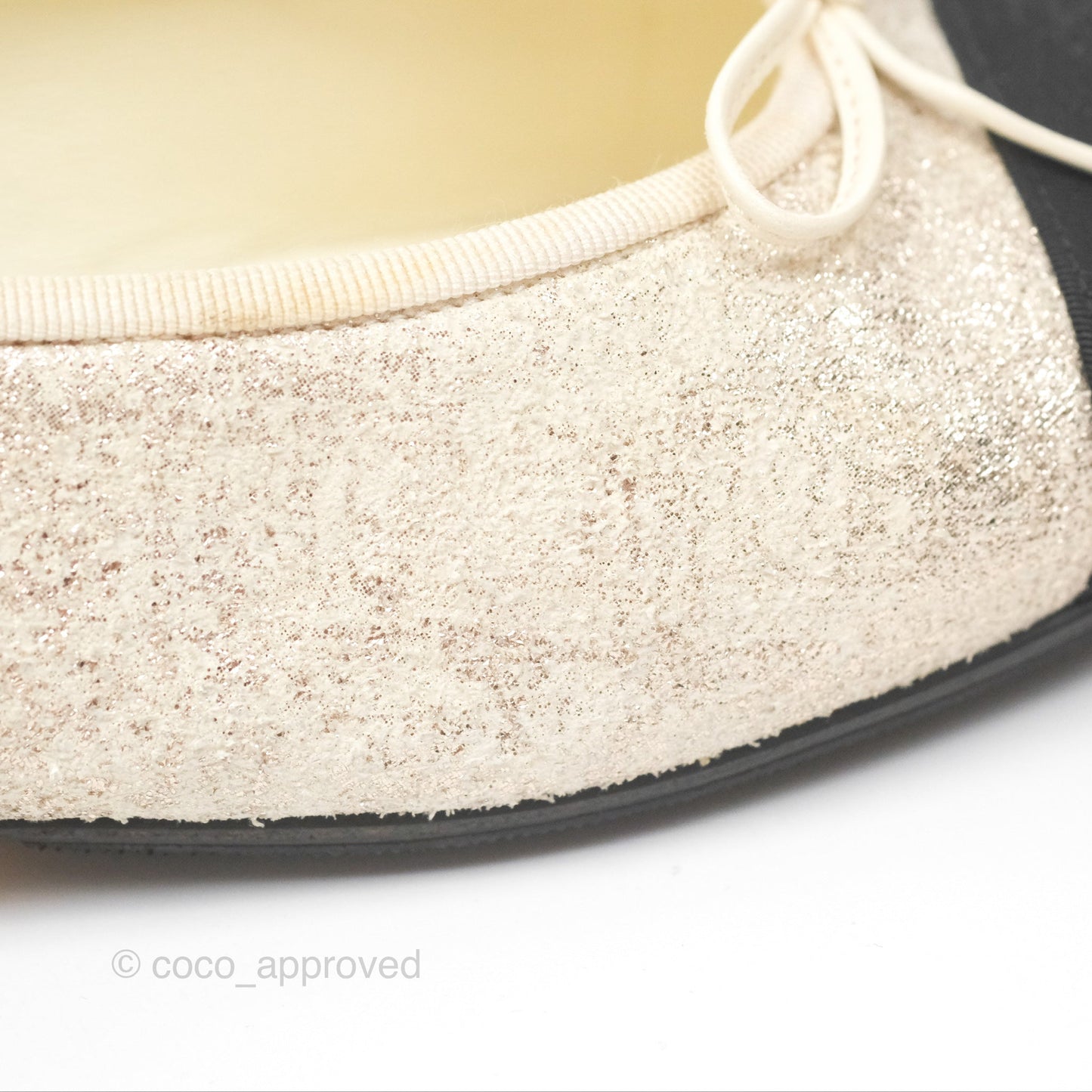 Chanel Ballerina Flats Glitter Ivory Black Size 39
