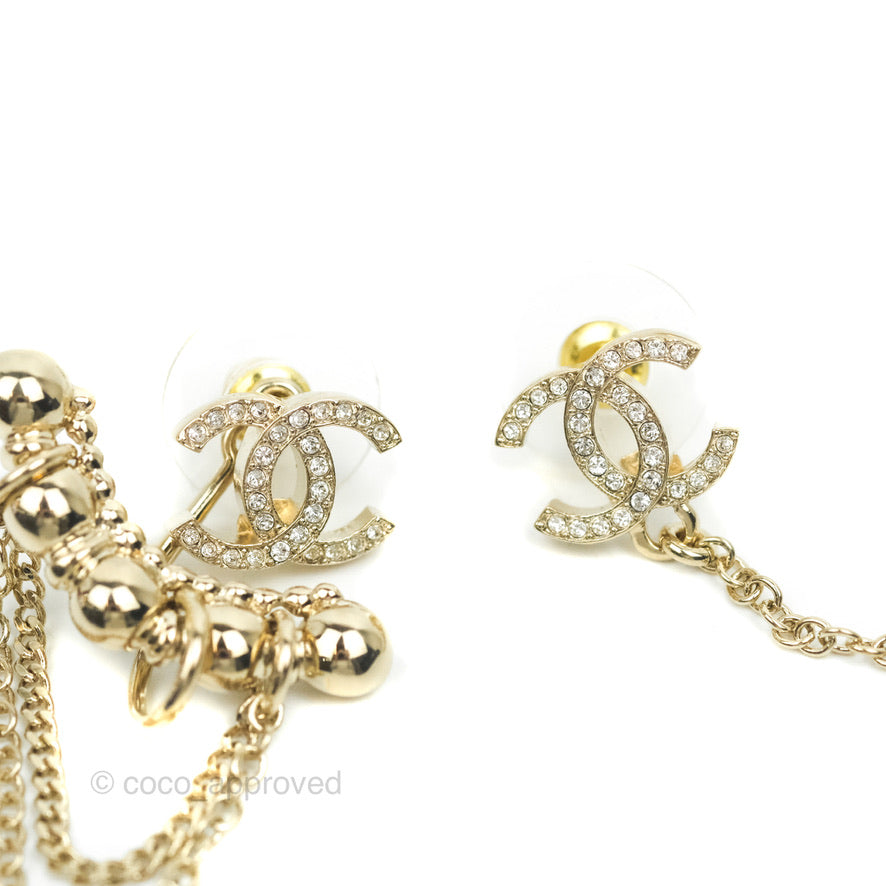 Chanel Crystal CC Earrings Ear Clip Gold Tone 22C