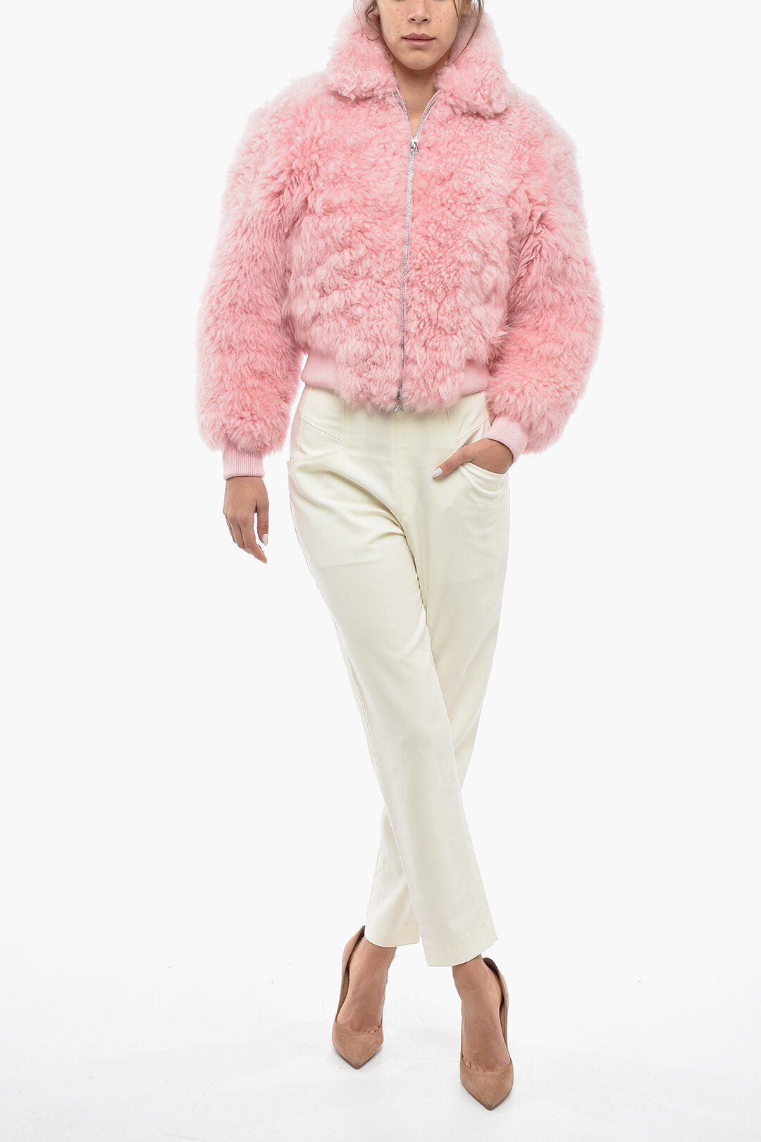Luxury Bottega Veneta Lamb Fur Cropped Jacket