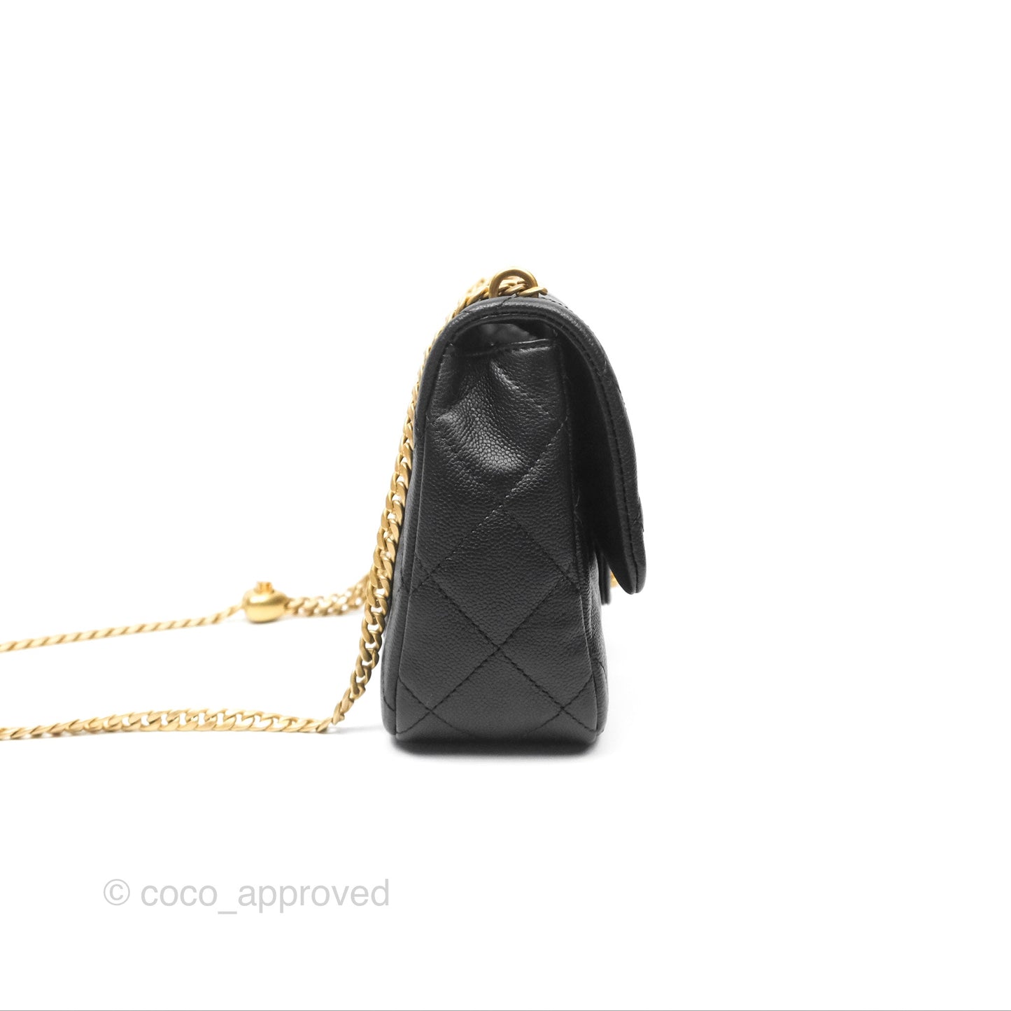Chanel Large Flap Bag Heart Adjustable Chain Black Caviar Aged Gold Hardware