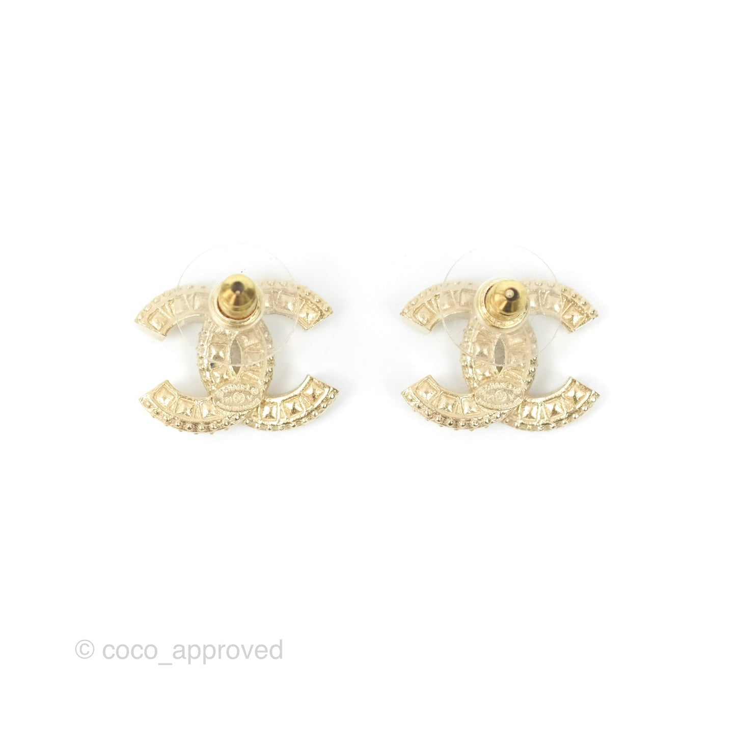 Chanel Crystal CC Earrings Gold Tone 21V