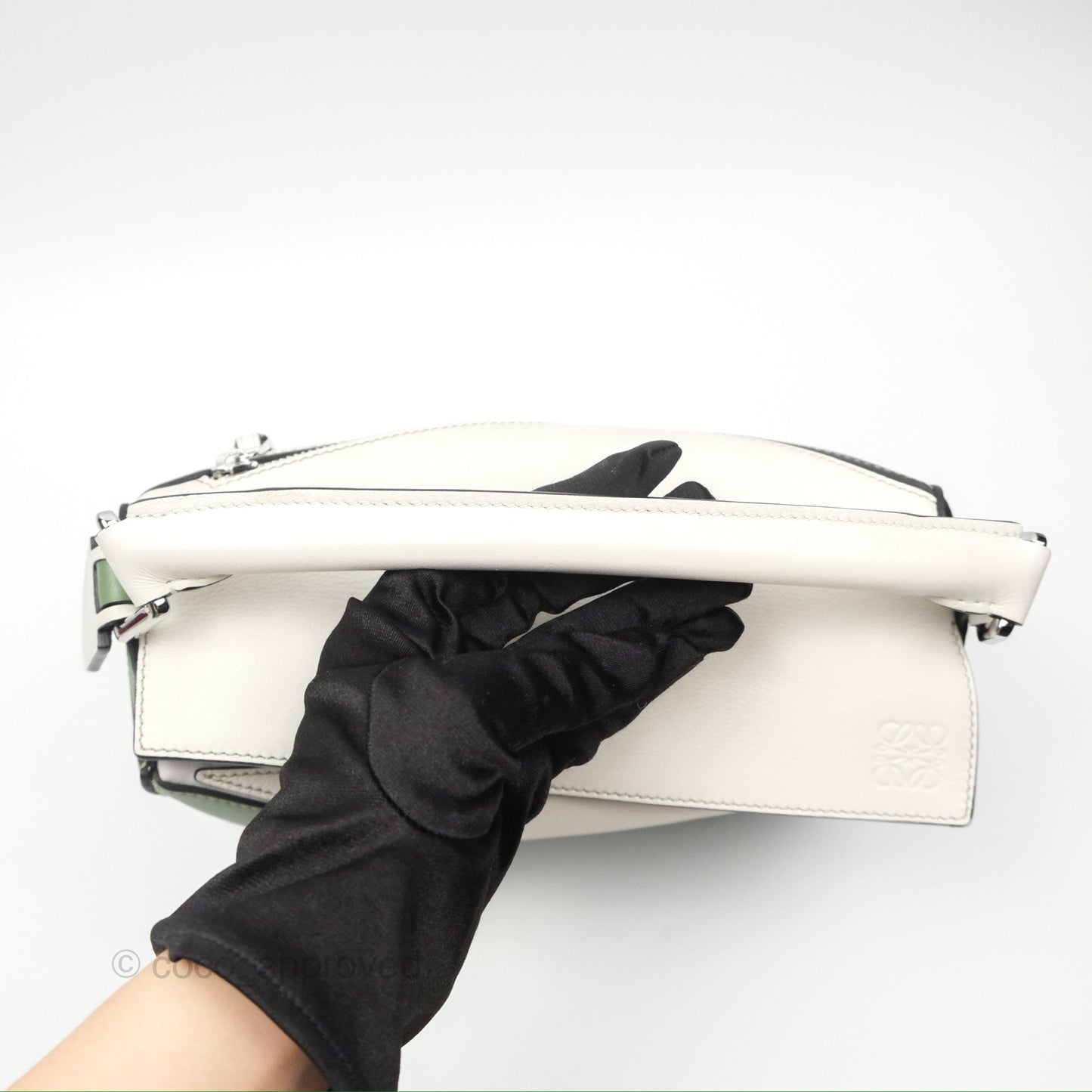 Loewe Small Puzzle Bag Soft White/ Rosemary Calfskin Silver Hardware