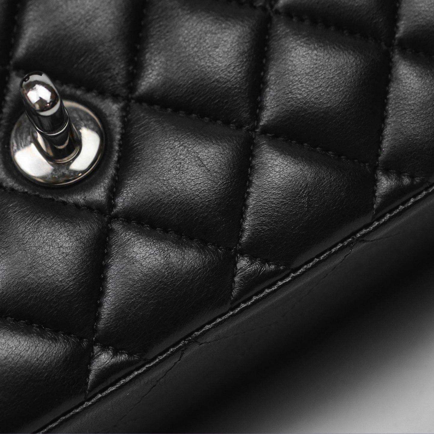 Chanel Classic M/L Medium Flap Quilted Black Lambskin Silver Hardware