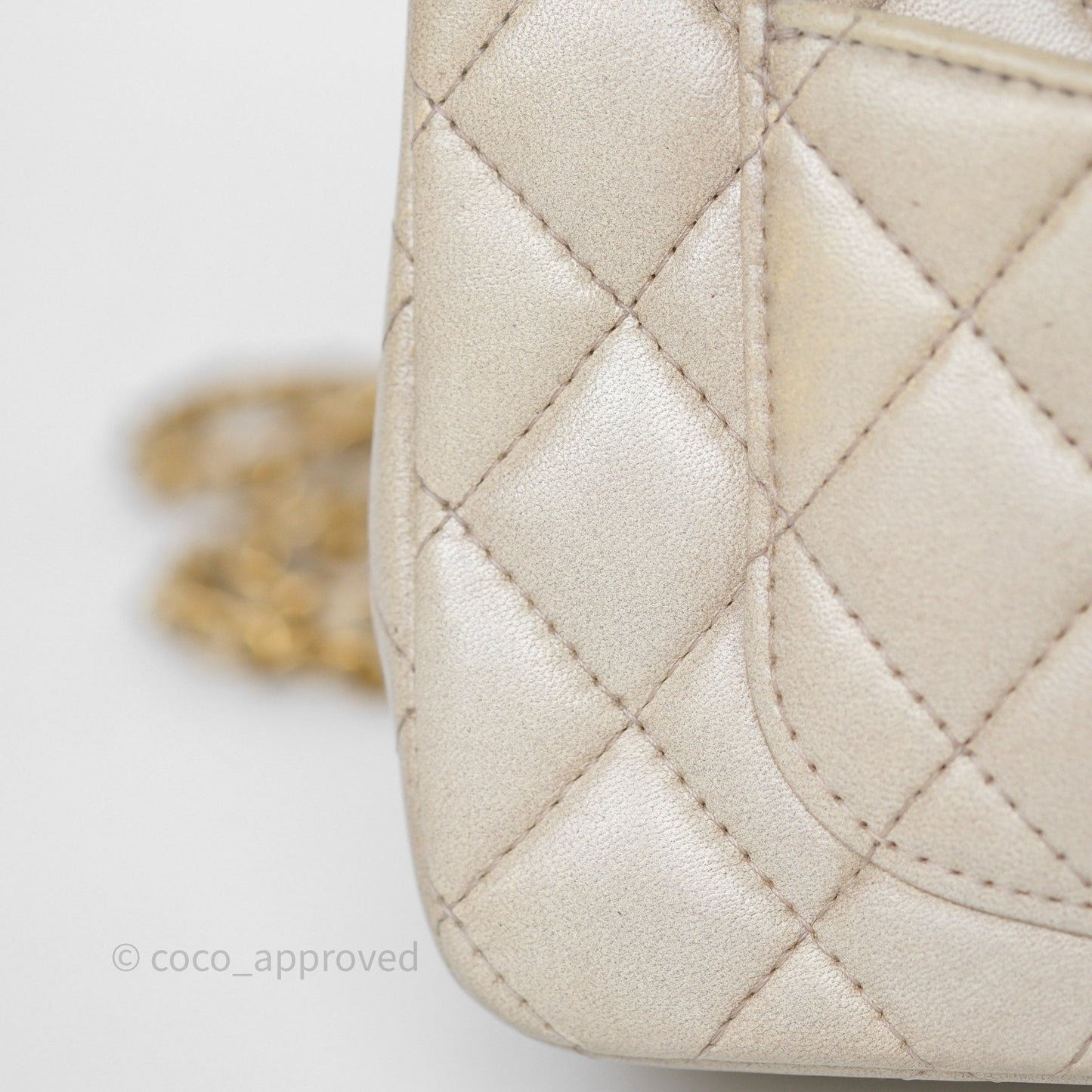 Chanel Top Handle Mini Rectangular Flap Pearly Beige Oat Lambskin Aged Gold Hardware