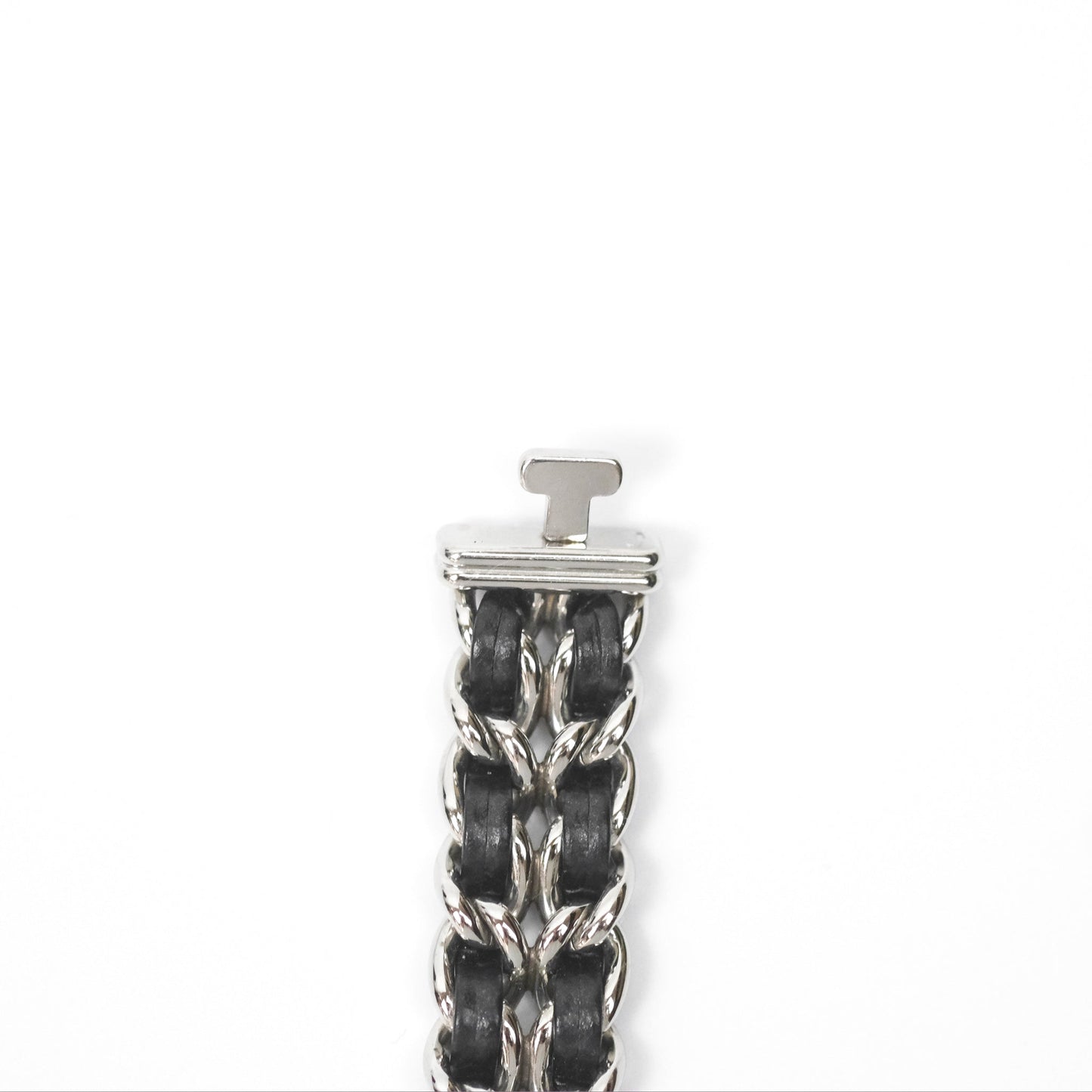 Chanel Première Iconic Chain Watch Black Leather Silver Tone Size ML