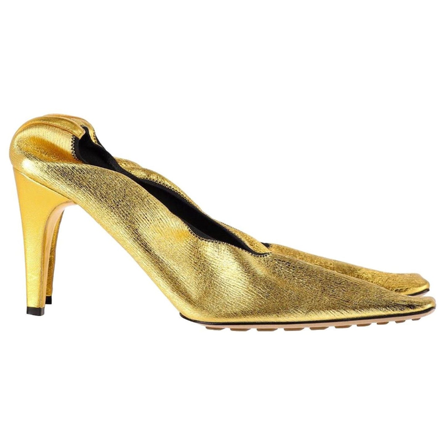 Luxury Bottega Veneta Sharpei Metallic Square-Toe Pumps In Gold Leather