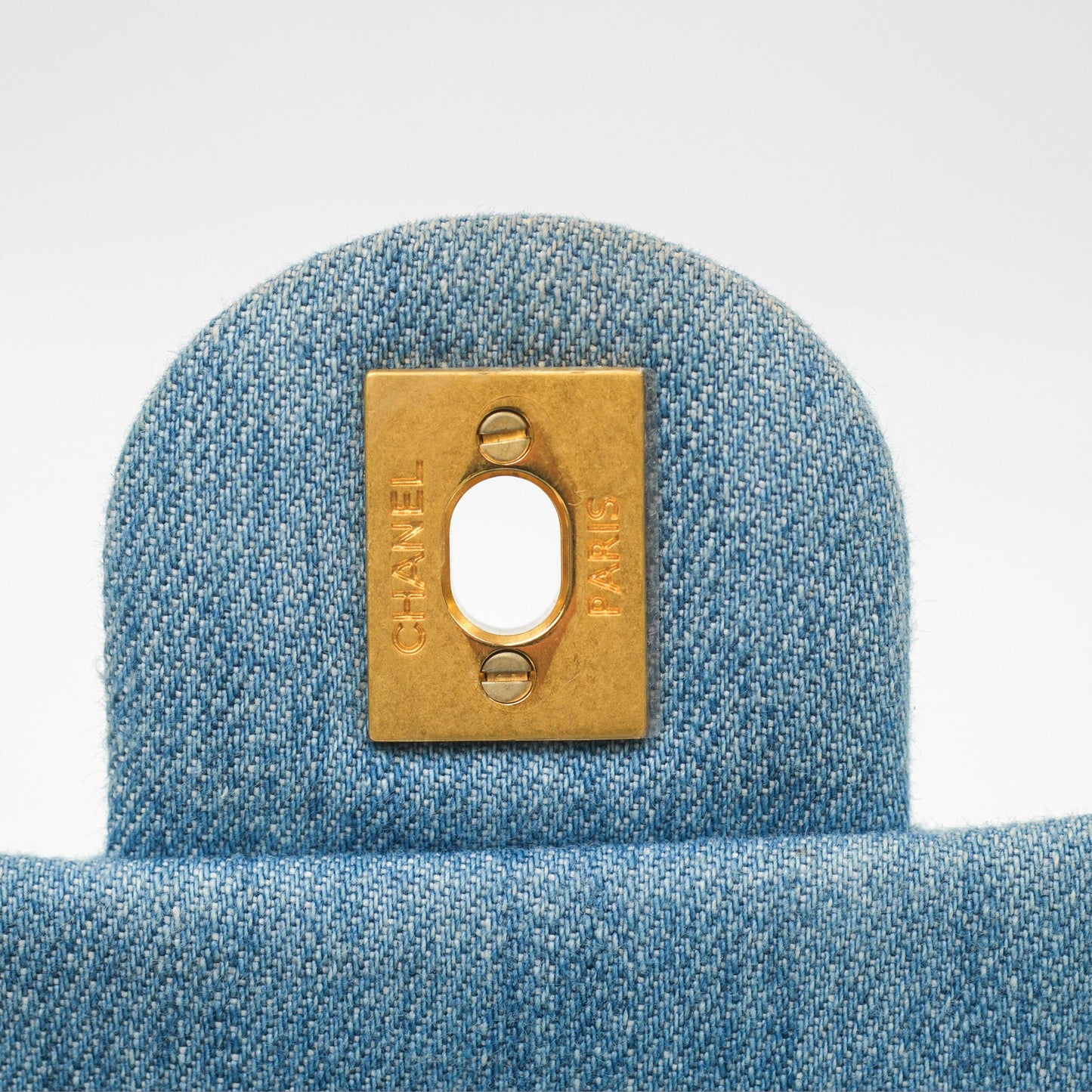 Chanel Mini Square Pearl Crush Quilted Denim Aged Gold Hardware