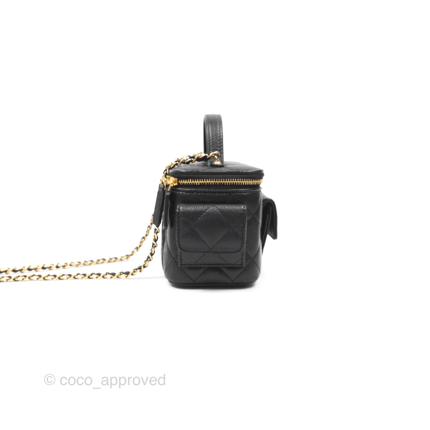 Chanel Cargo Pocket Top Handle Vanity with Chain Black Caviar Gold Hardware