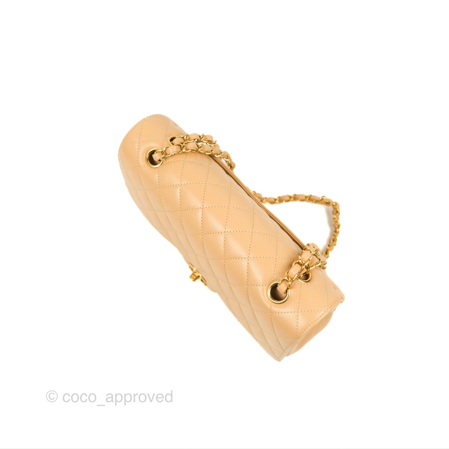 Chanel Classic M/L Medium Flap Quilted Beige Caviar Gold Hardware
