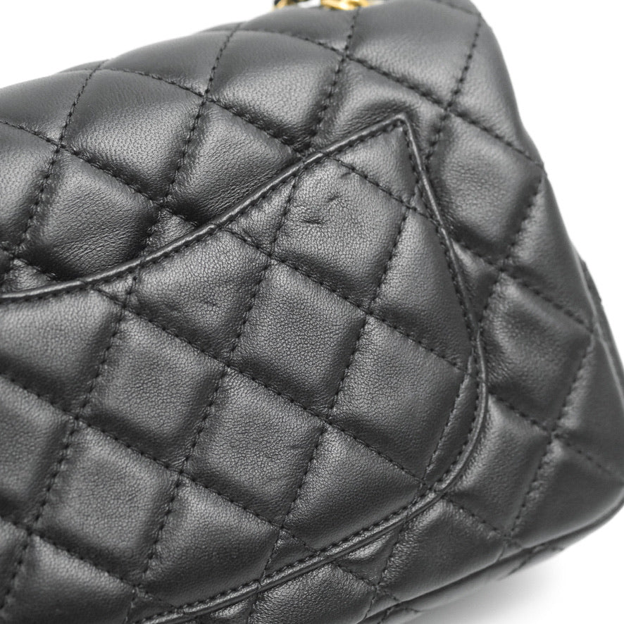 Chanel Mini Rectangular Pearl Crush Quilted Black Lambskin Gold Hardware