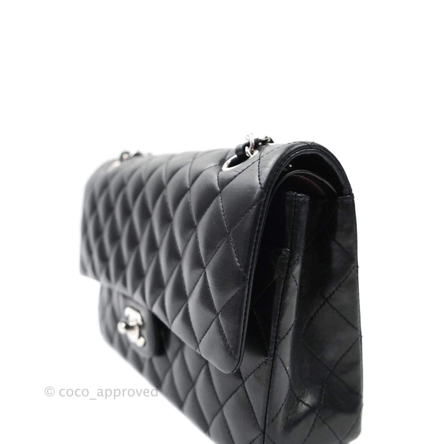 Chanel Classic M/L Medium Double Flap Black Lambskin Silver Hardware