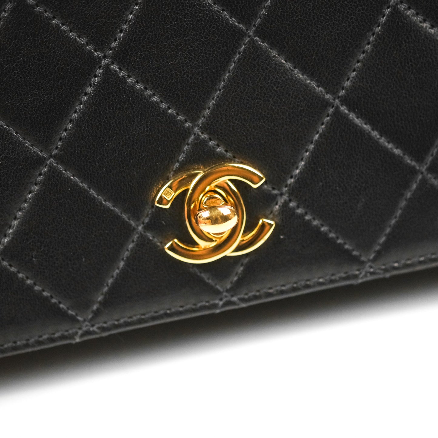 Chanel Vintage Full Flap Quilted Shoulder Bag Black Lambskin 24K Gold Hardware