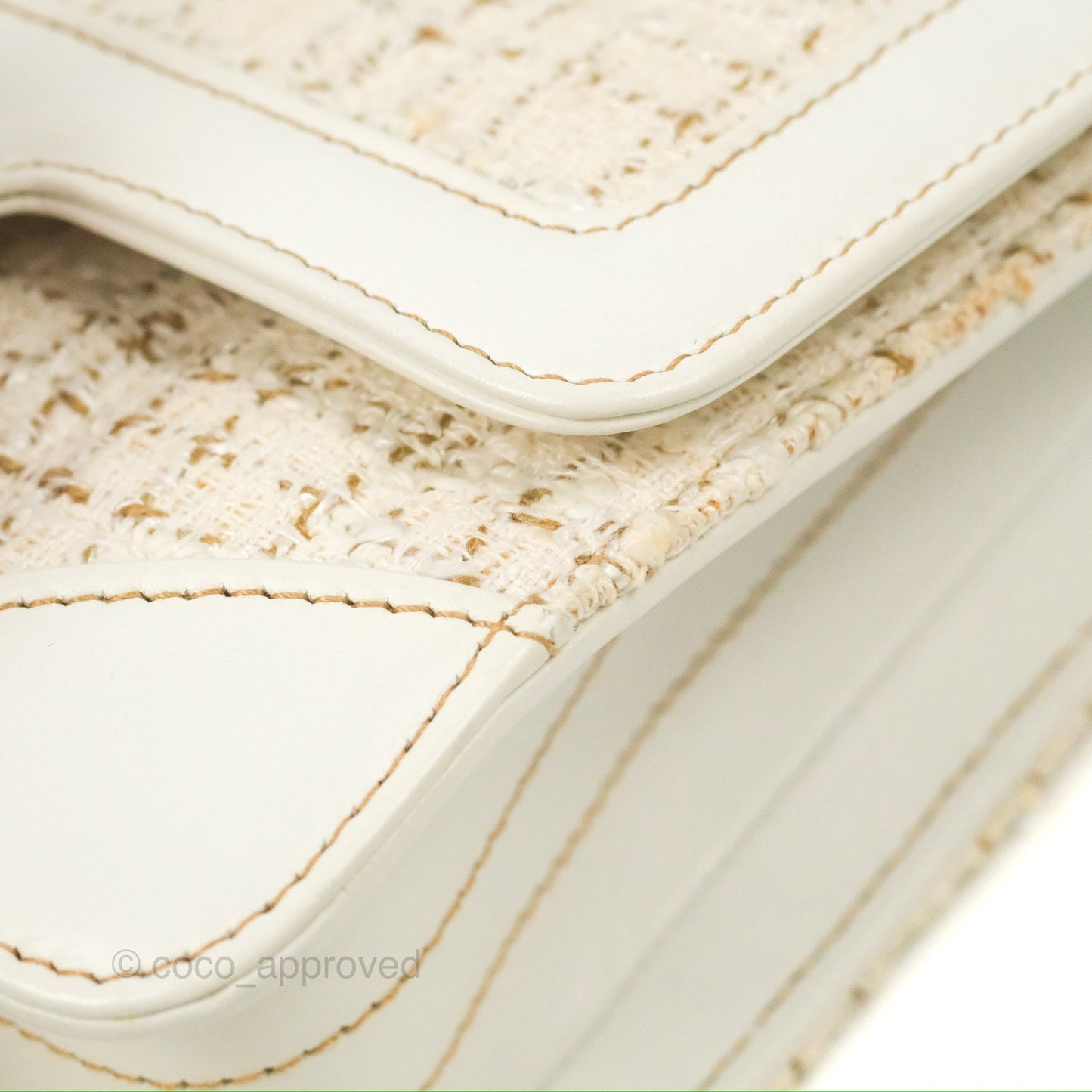 Chanel Small Tweed Flap Bag White Aged Gold Hardware