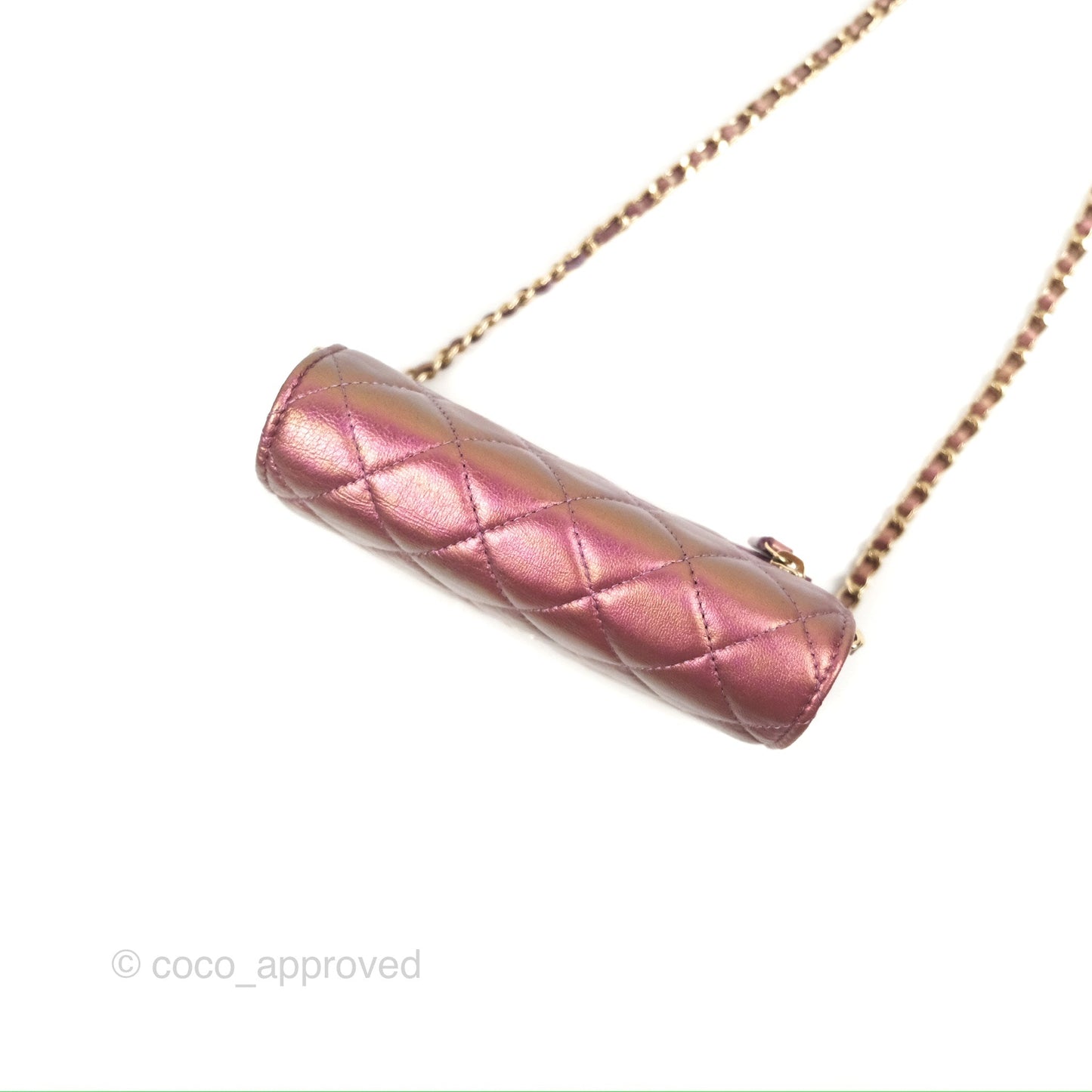 Chanel Quilted Mini Wallet on Chain WOC Iridescent Purple Gold Hardware