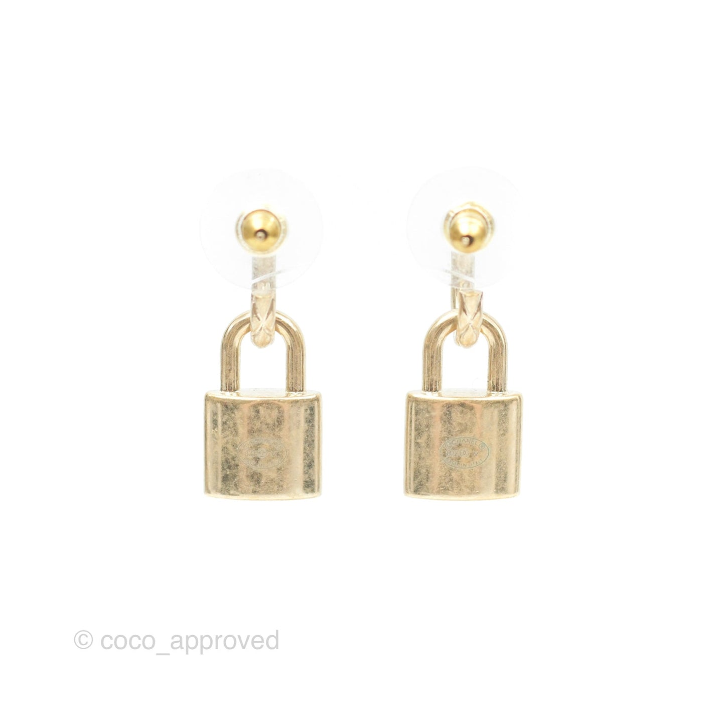 Chanel CC Padlock Drop Earrings Gold Tone 22V
