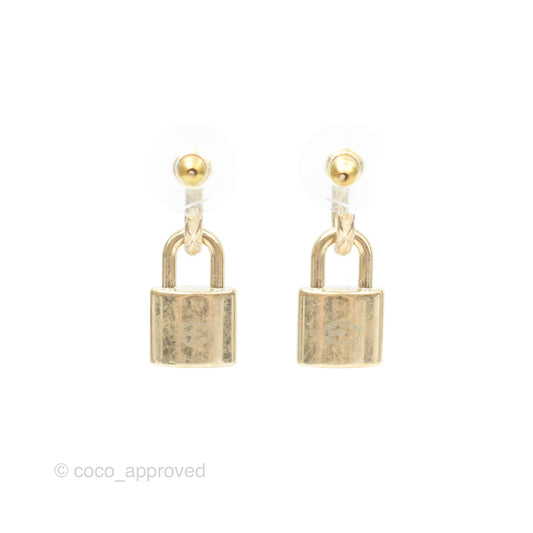 Chanel CC Padlock Drop Earrings Gold Tone 22V