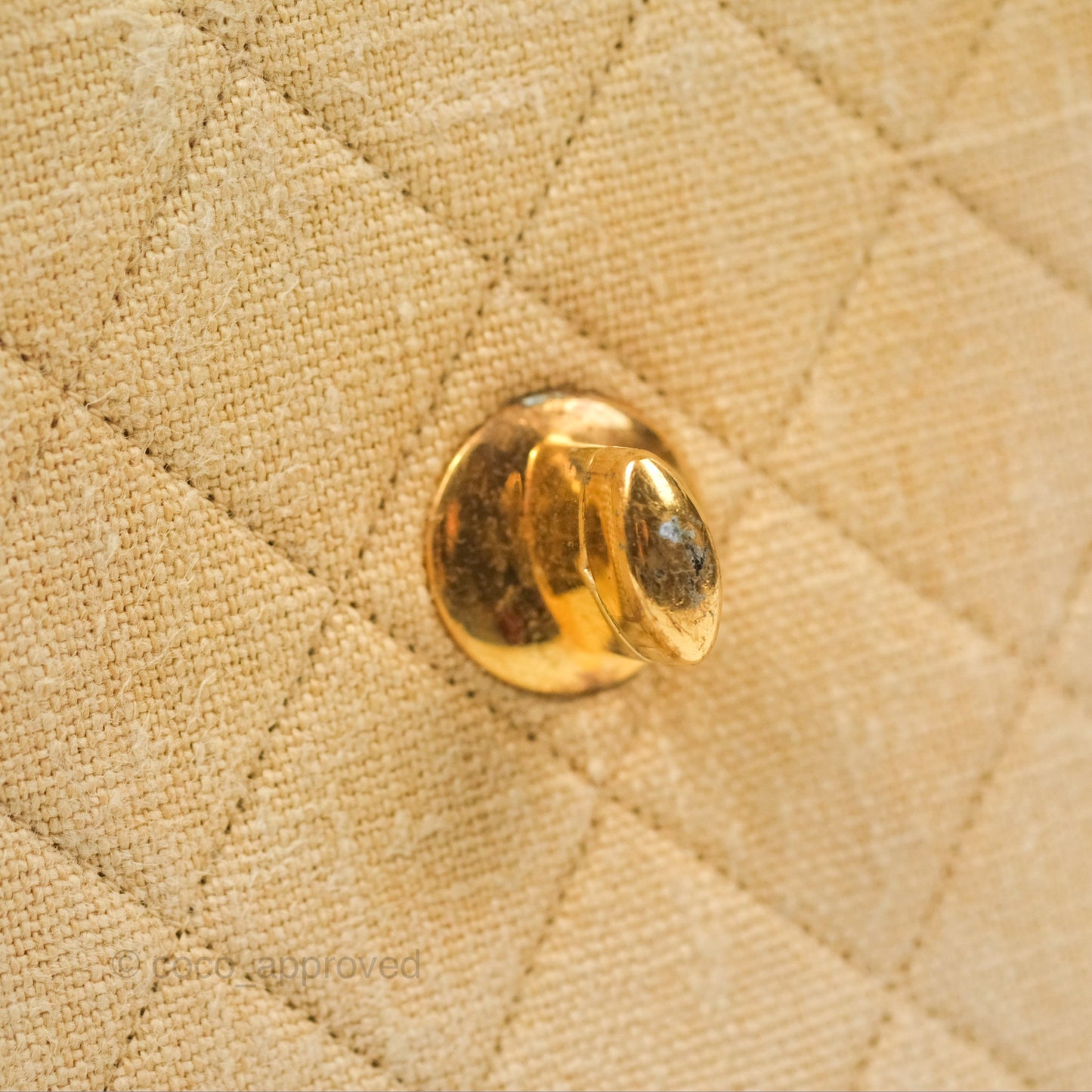 Chanel Vintage XL Jumbo Single Flap Beige Cotton Canvas 24K Gold Hardware