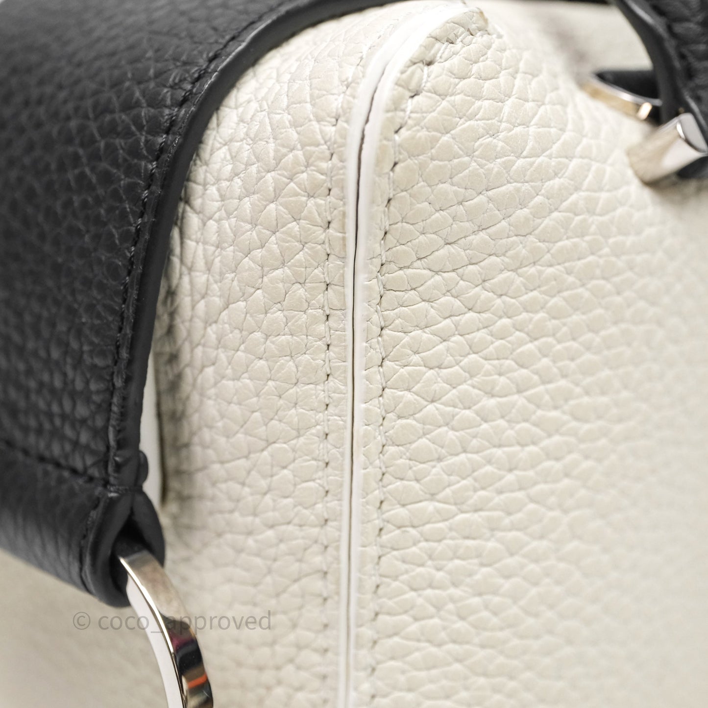 Delvaux Cool Box Mini Taurillon Soft Grained White/Black Calfskin Silver Hardware