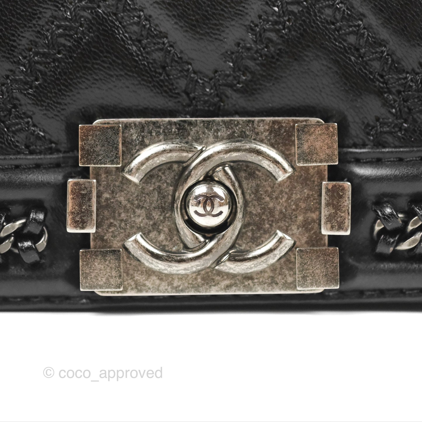 Chanel Small Chain Around Top Handle Boy Black Calfskin Ruthenium Hardware