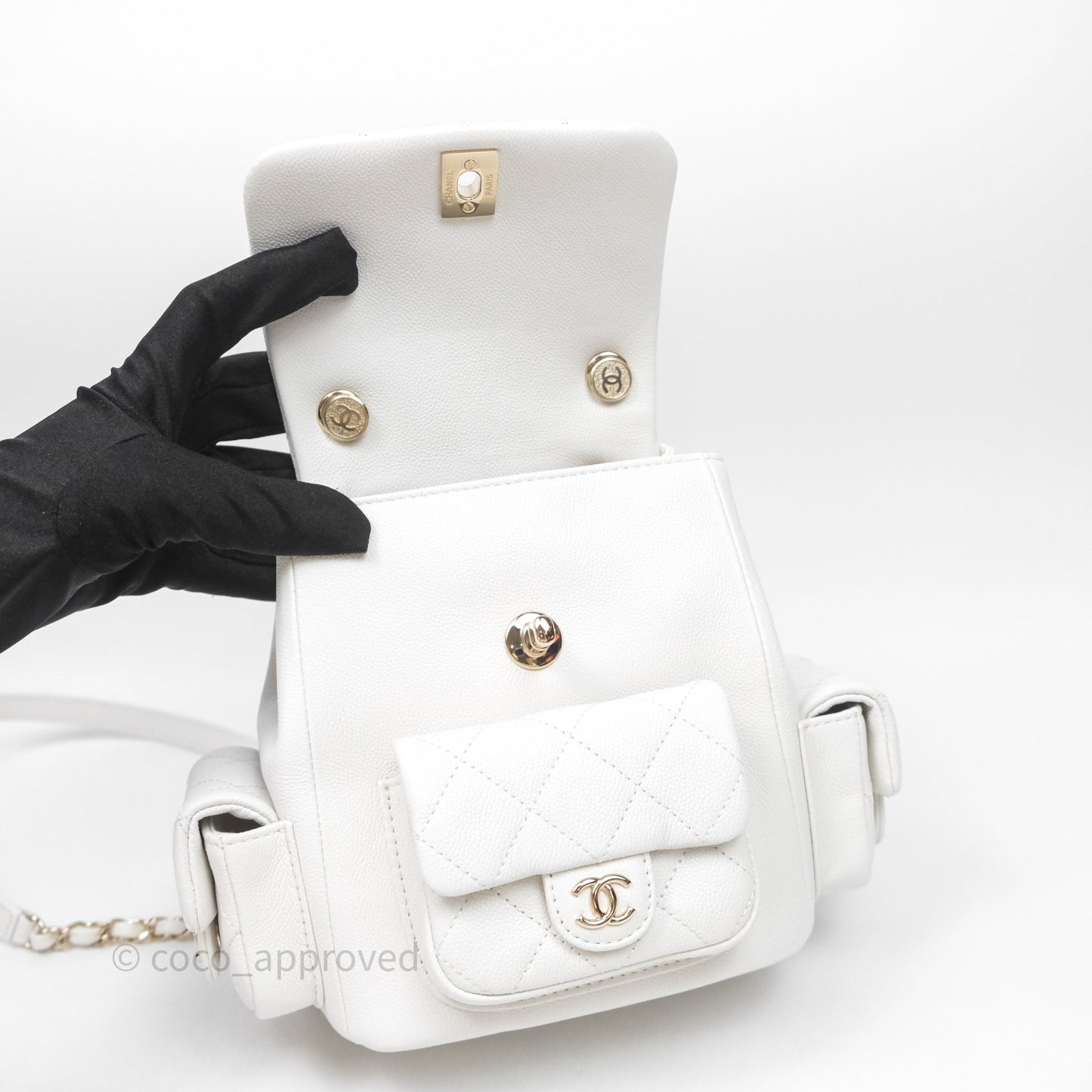 Chanel Small Duma Backpack Caviar White Gold Hardware