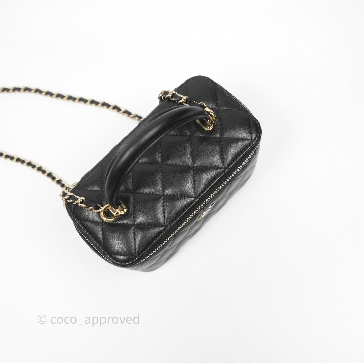Chanel Classic Vanity Rectangular Top Handle With Chain Black Lambskin Gold Hardware