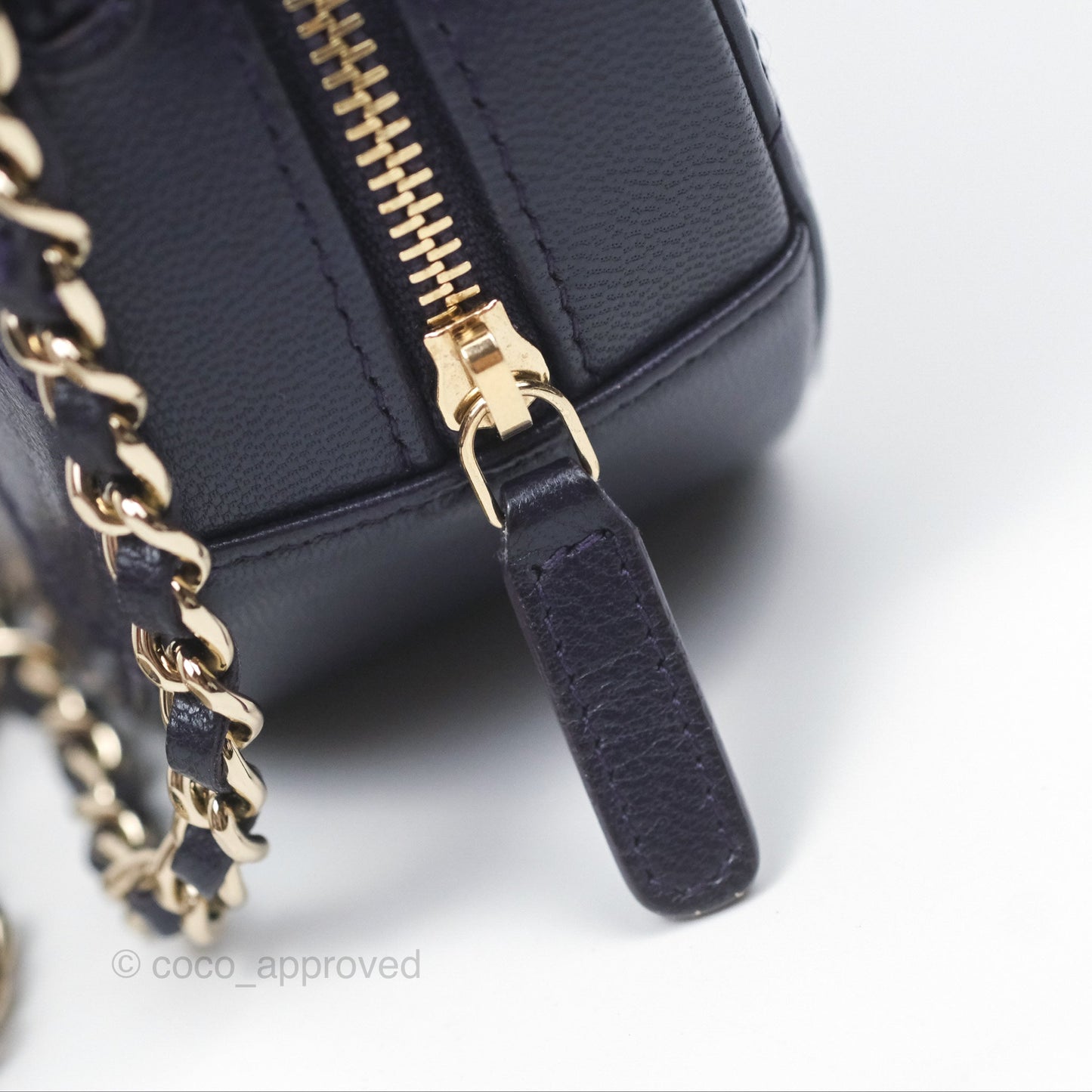 Chanel Quilted Round Clutch with Chain Dark Purple Calfskin Gold Hardware