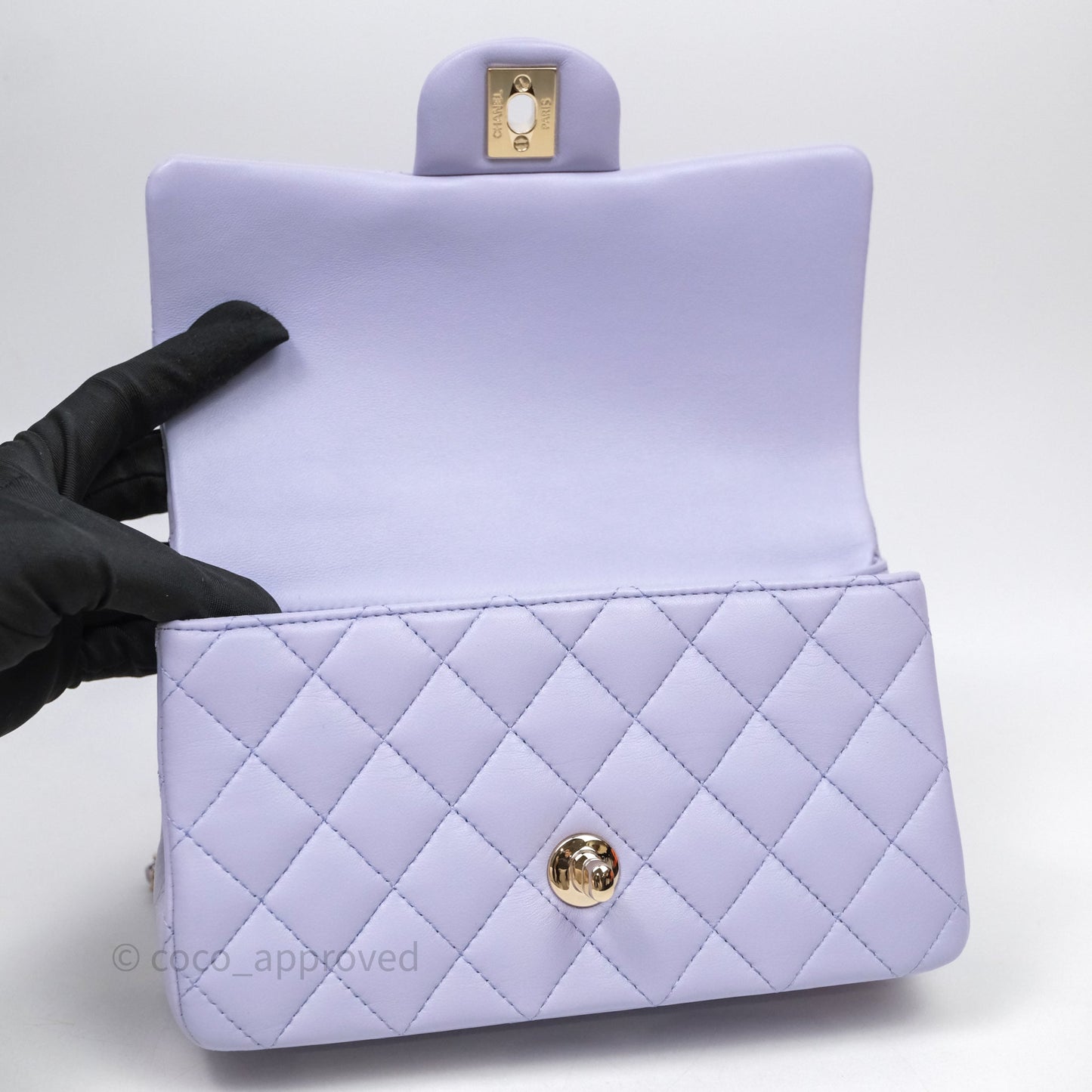 Chanel Top Handle Mini Rectangular Flap Bag Lilac Lambskin Gold Hardware