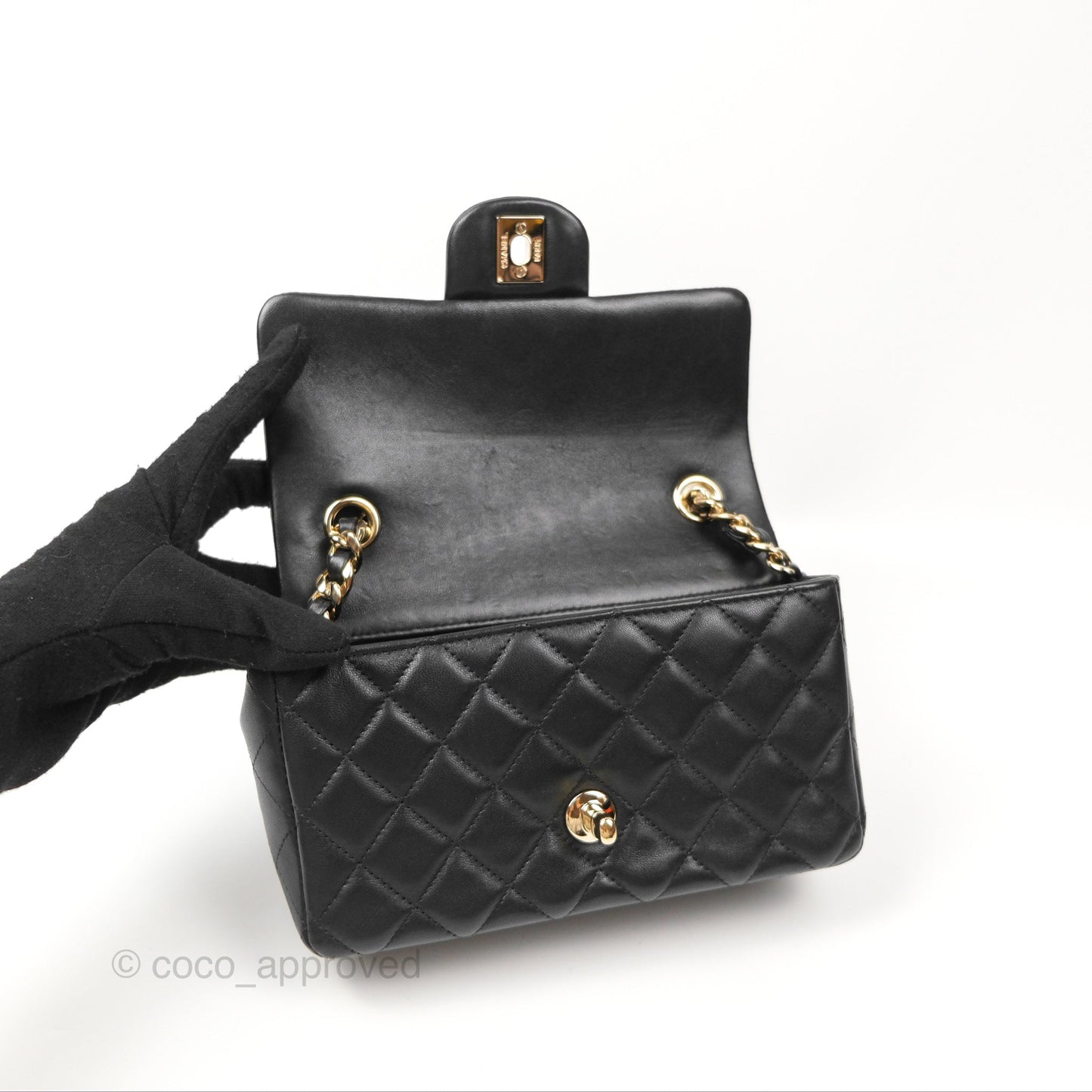Chanel Quilted Mini Rectangular Flap With Charms Black Lambskin Gold Hardware 21C